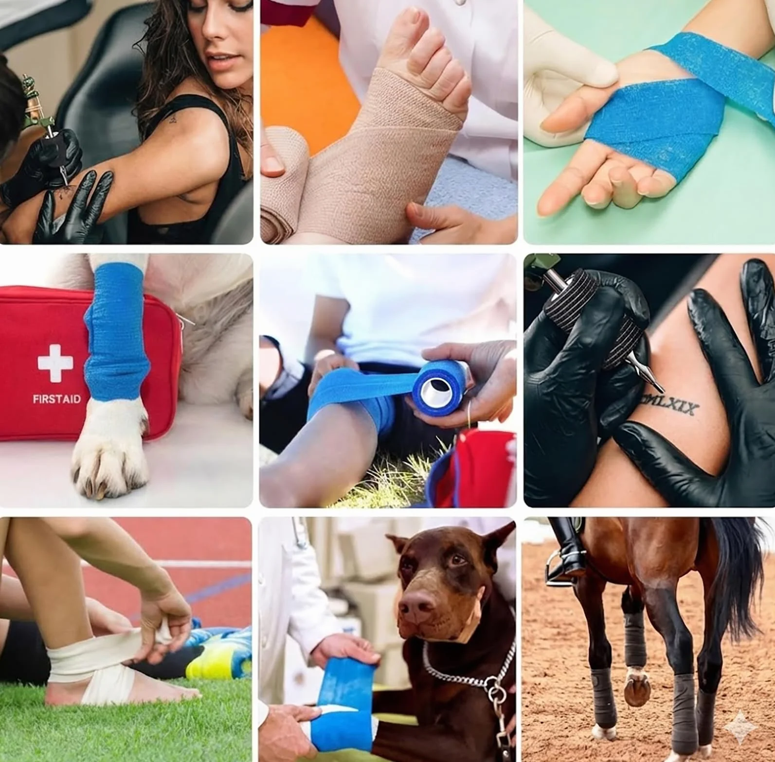Bandaż kohezyjny 5 cm x 4,5 m samoprzylepny elastyczny dla psów i koni, taśma sportowa czarna