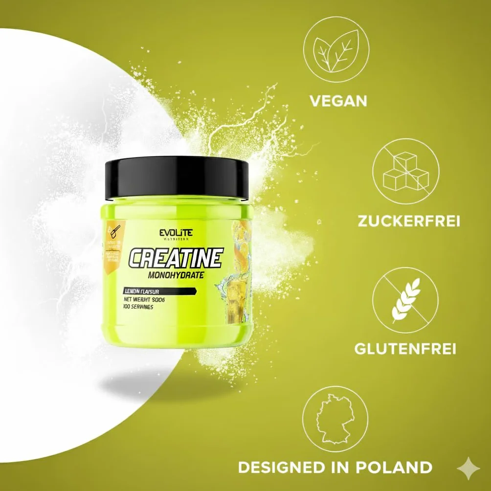 Evolite Nutrition Kreatyna Monohydrat 500g - Czysty Monohydrat Kreatyny z Tauryną - Szybka Regeneracja i Wzrost Siły, Poprawa wydolności i Mocy mięśni - Suplement do treningu