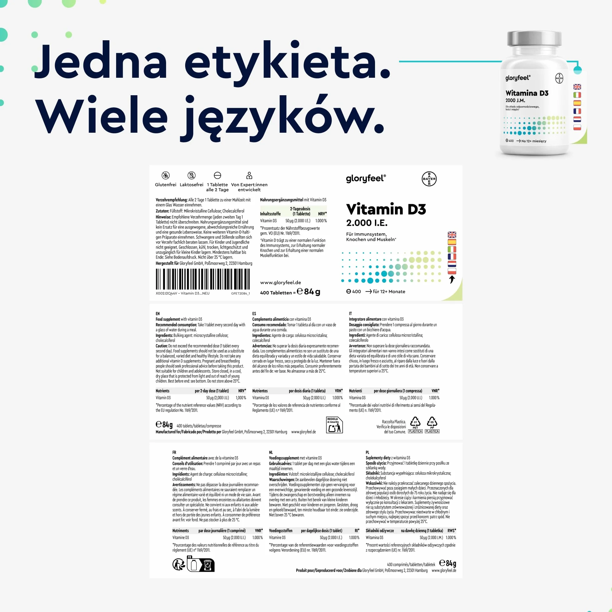 Witamina D3 2000 j.m. 400 tabletek Cholekalcyferol Wysoka dawka Testowane laboratoryjnie