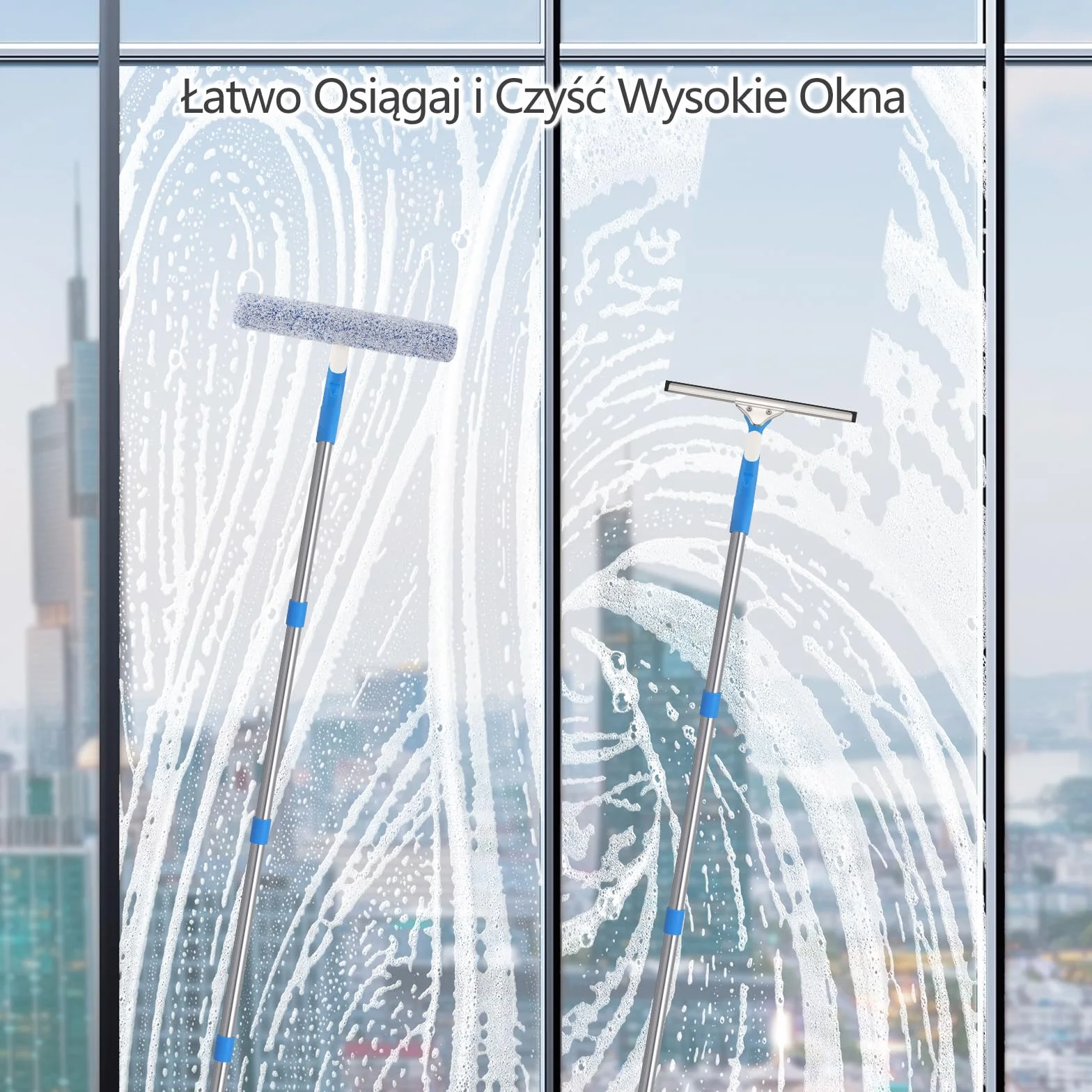 Mitclear Profesjonalny Zestaw do Czyszczenia Okien z Przedłużką(196cm), Narzędzie do Czyszczenia Okien, 35cm Silikonowa Ściągaczka + Szorowarką z Mikrofibry do Mycia Luster/Pryszniców/Drzwi/Samochodów