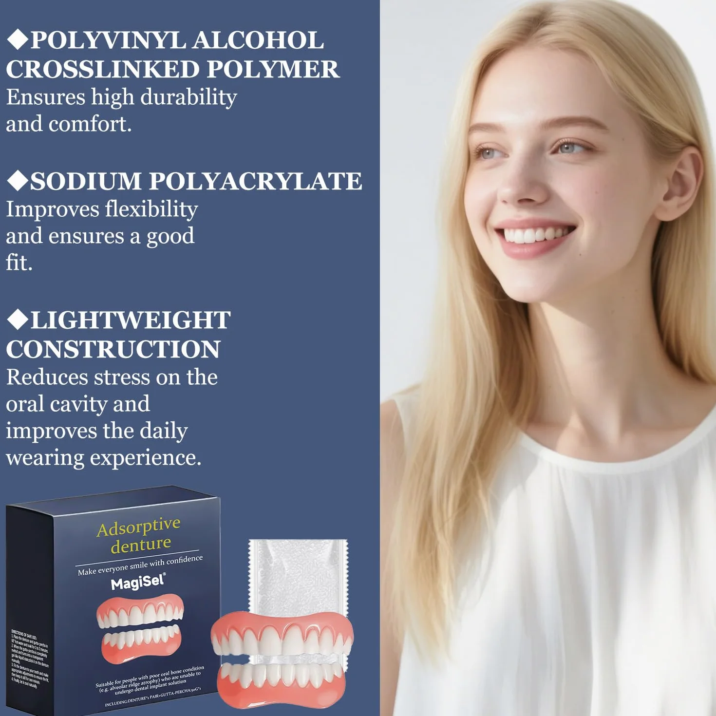 Zestaw profesjonalnych aparatów ortodontycznych, sztuczne zęby górne i dolne, koraliki termiczne 50g, silikonowe zęby reline