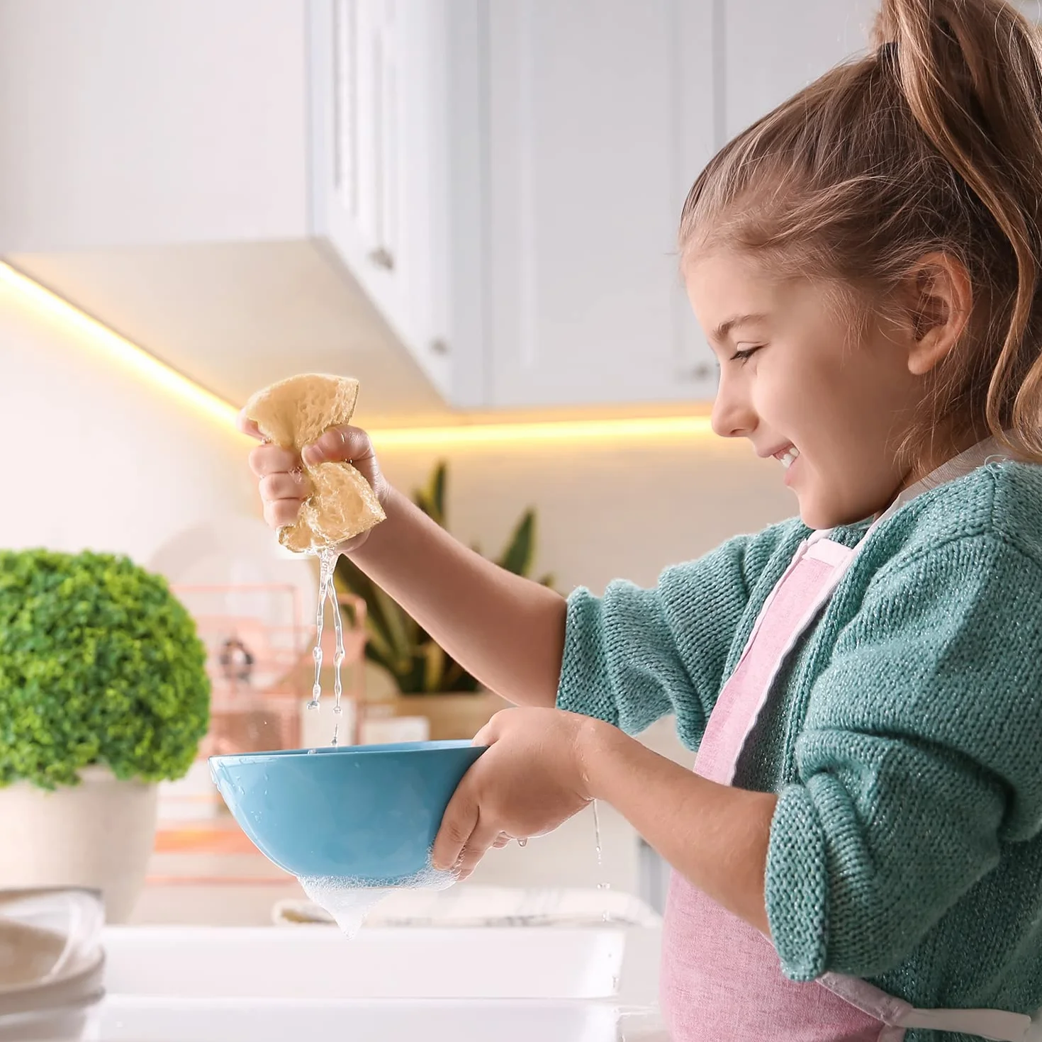 Joeji's Kitchen Gąbka do mycia naczyń do głębokiego czyszczenia kuchni lub łazienki, Zestaw 6 zmywalnych gąbek wielokrotnego użytku - Naturalna gąbka celulozowa Ekologiczne włókna i biodegradowalne