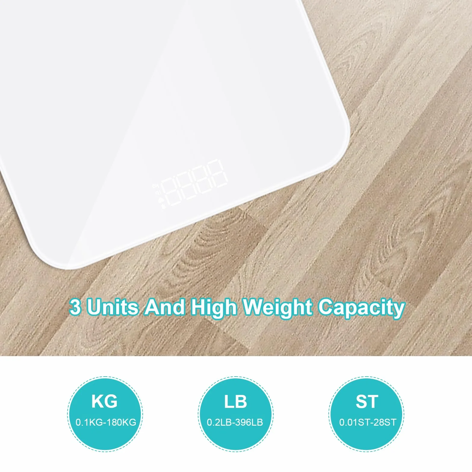 EUROPAPA® Cyfrowa Waga łazienkowa, z wyraźnym wyświetlaczem LED i funkcją Step-On, 180 kg, Waga osobowa dla osób, do pomiaru wagi i BMI, biała