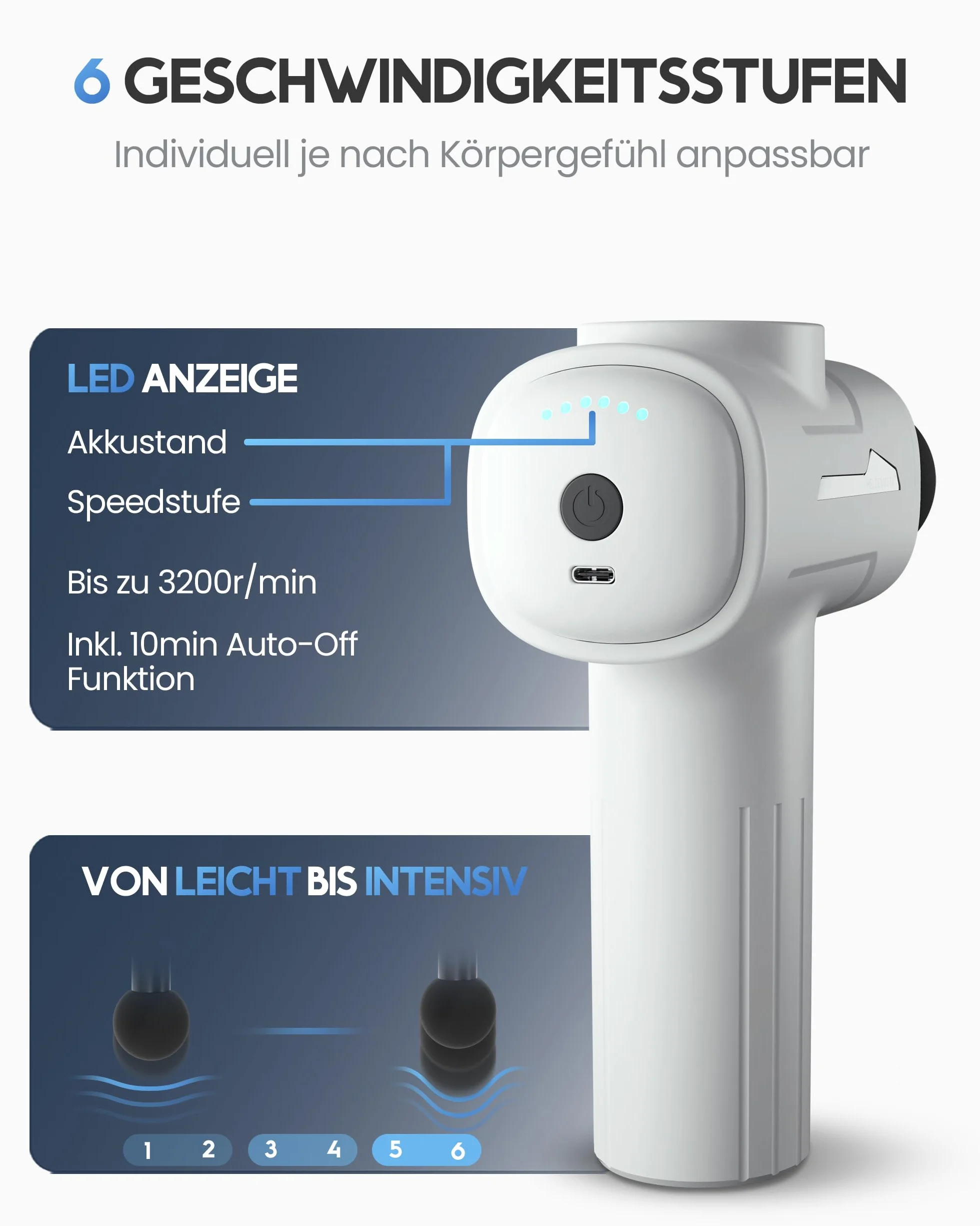 HELDENWERK Pistolet do masażu 6 głowic 3200 obr./min USB-C