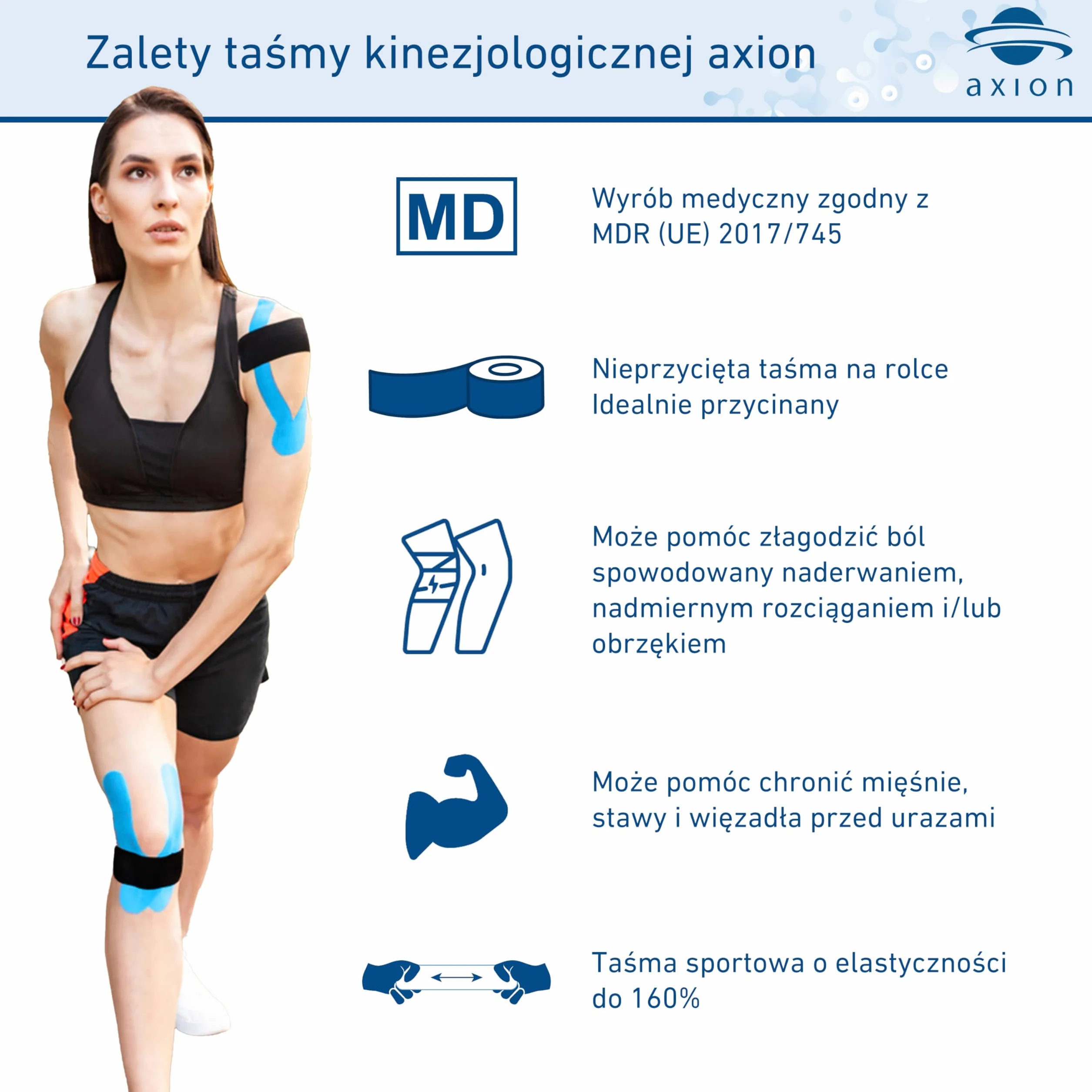 Axion taśmy kinezjologiczne wodoodporne 6 szt. różne kolory do sportu rehabilitacji