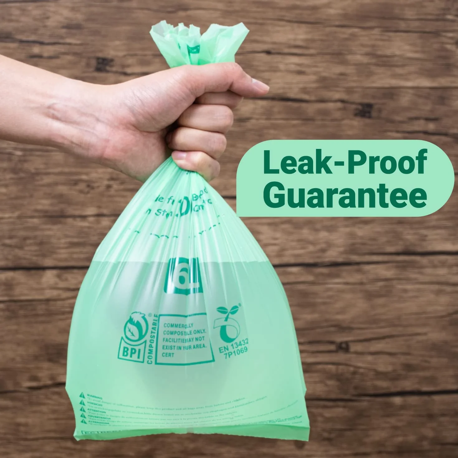 Greener Walker 10L-150 worków 100% kompostowalne biologicznie rozkładalne worki na śmieci 6 l/10 l/30 l worki na śmieci do kuchni, 100% kompostowalne, z certyfikatem EN13432