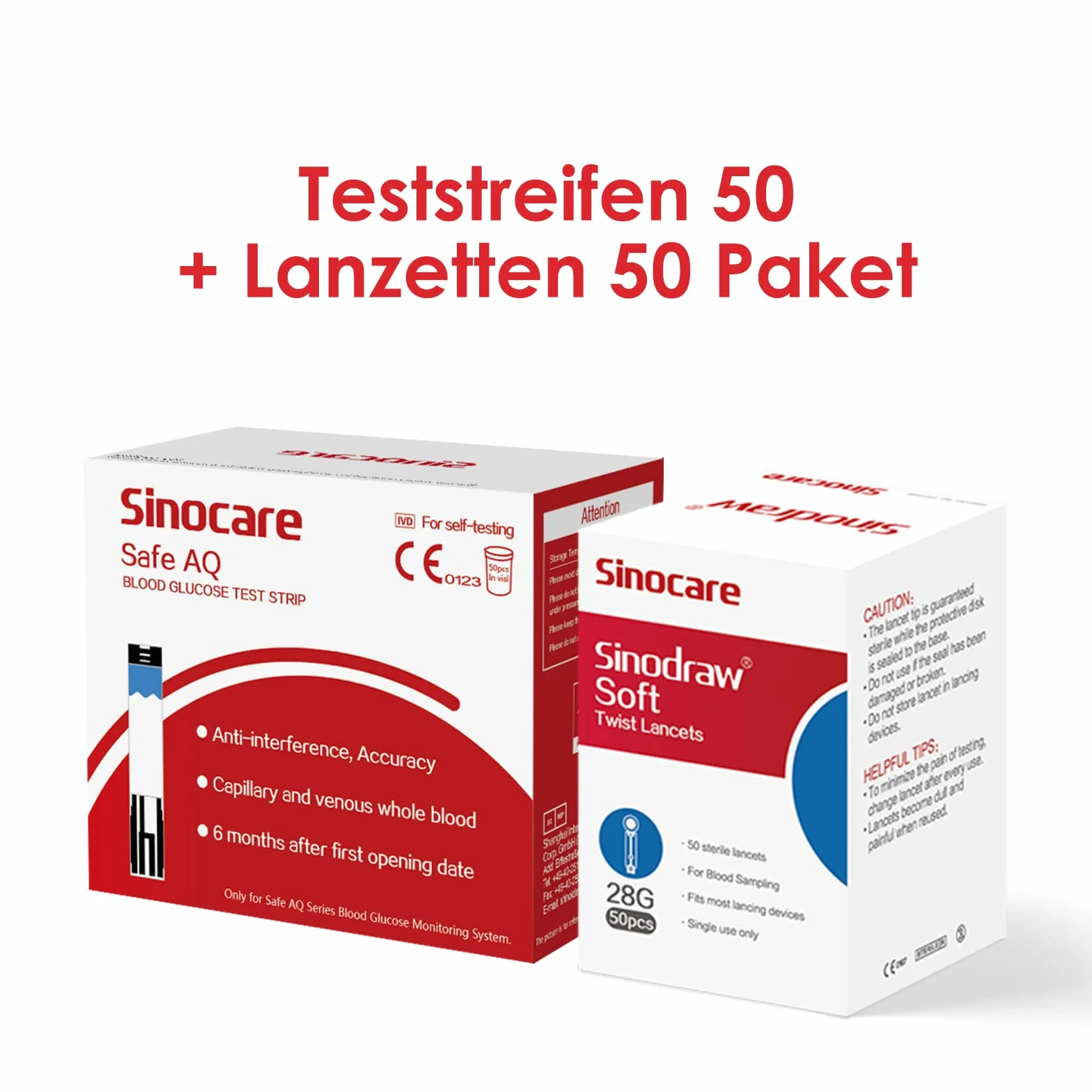 sinocare Paski do testowania cukru we krwi x 50 i lancet x 50, Codzienna kontrola poziomu cukru we krwi dla diabetyków (tylko dla Safe AQ Smart i Safe AQ Voice)
