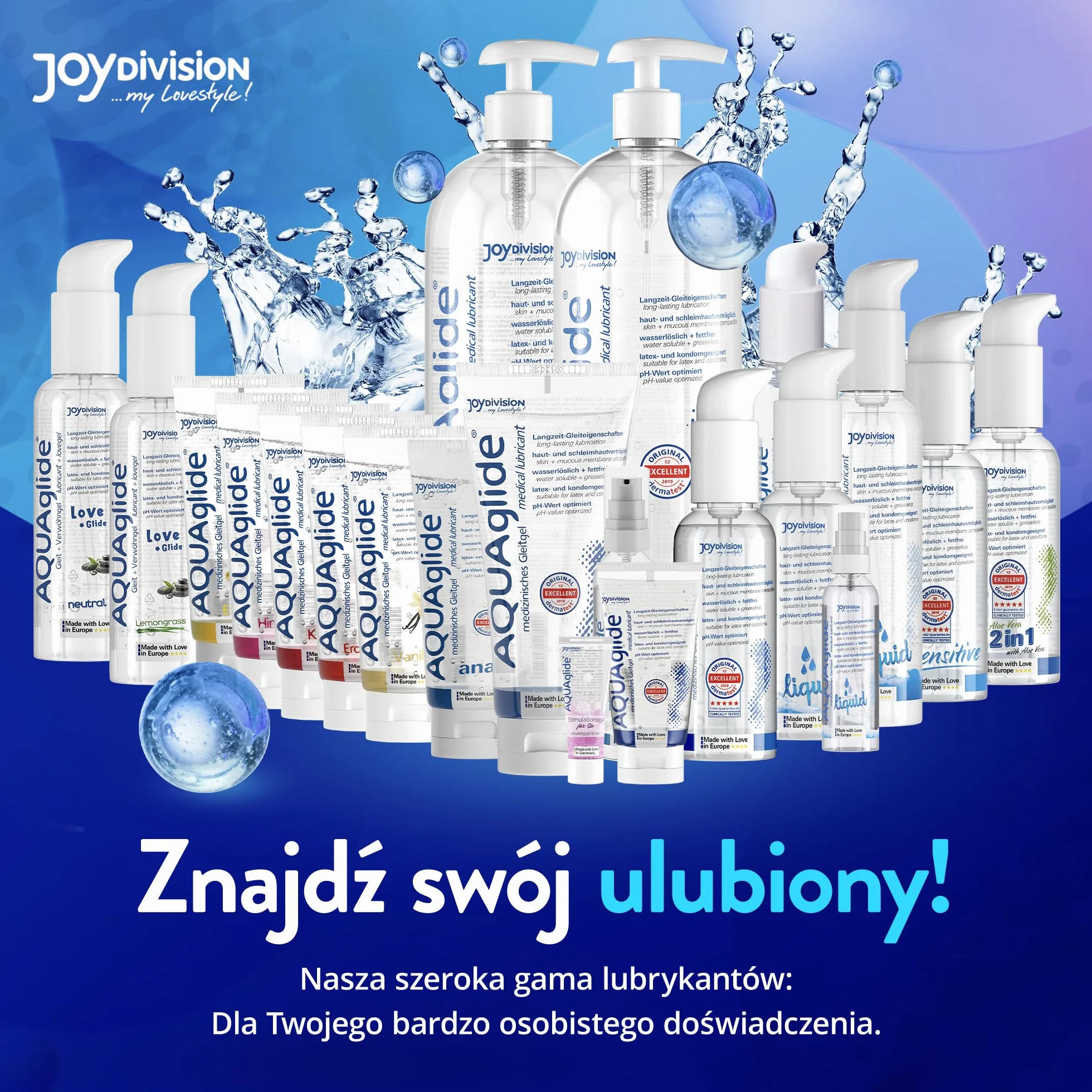 Joydivision Original AQUAglide 1000 ml naturalny lubrykant, krystalicznie czysty i wegański lubrykant, o zoptymalizowanym pH i kompatybilny z prezerwatywami lateksowymi