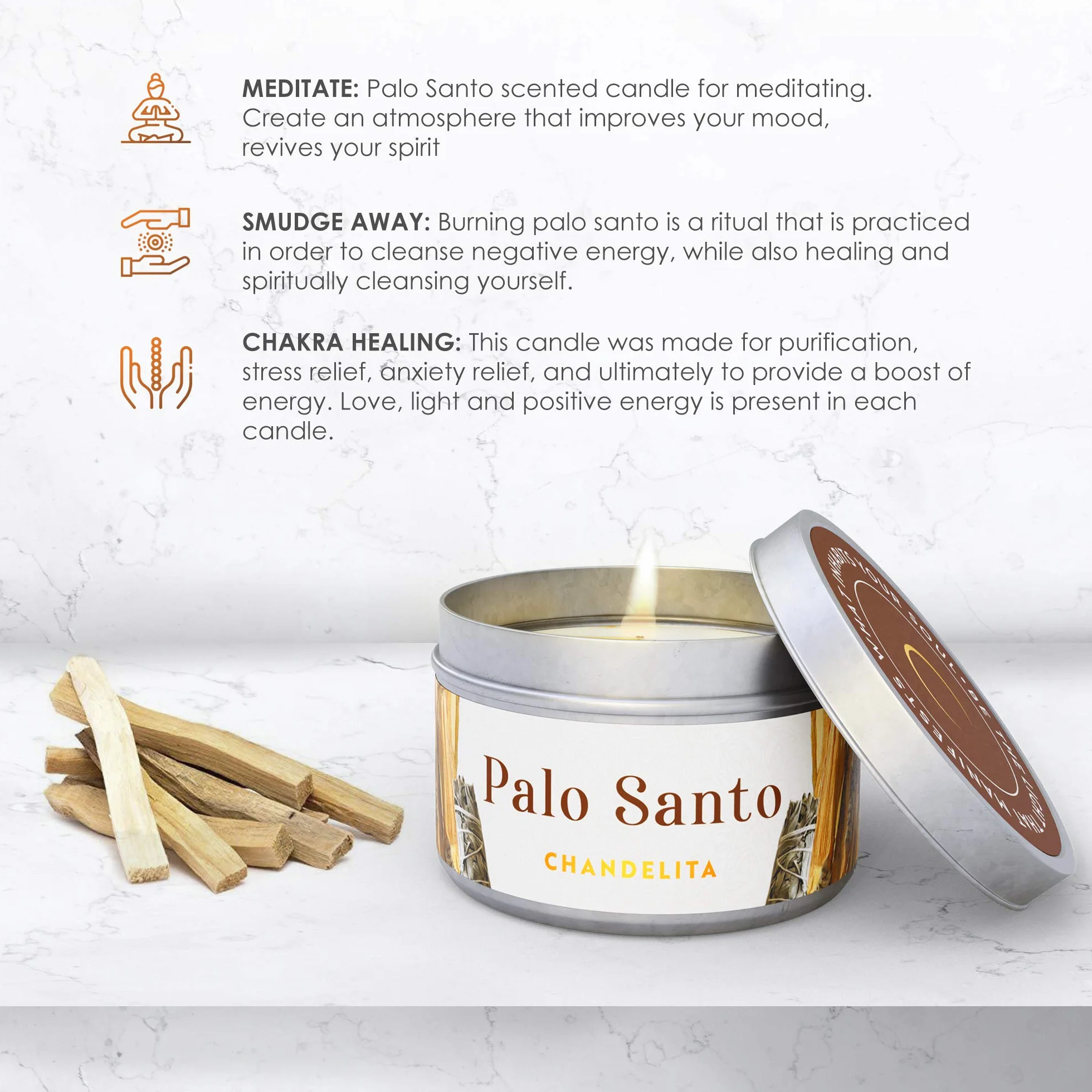 Palo Santo, świeca zapachowa do aromaterapii, oczyszczania powietrza, duchowego uzdrawiania i czakrami, z kawałkami wosku sojowego do relaksu i medytacji