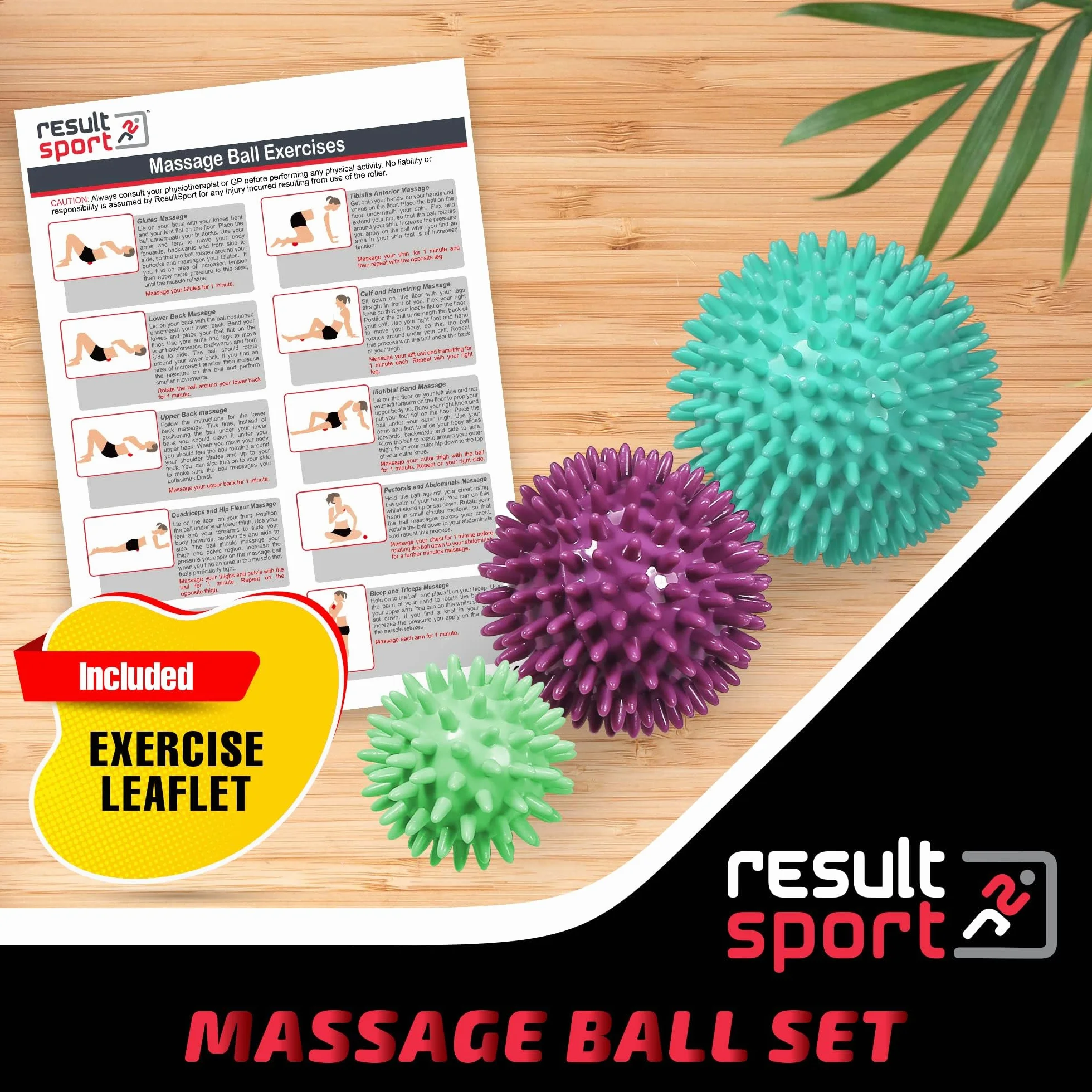 ResultSport Kolczasta piłka do masażu, 3 sztuki, 6 cm, 8 cm, 10 cm, regeneracja zapalenia powięzi podeszwy, masaż punktu spustowego, ulga mięśniowo-powięziowa, piłka do ćwiczeń, pilates