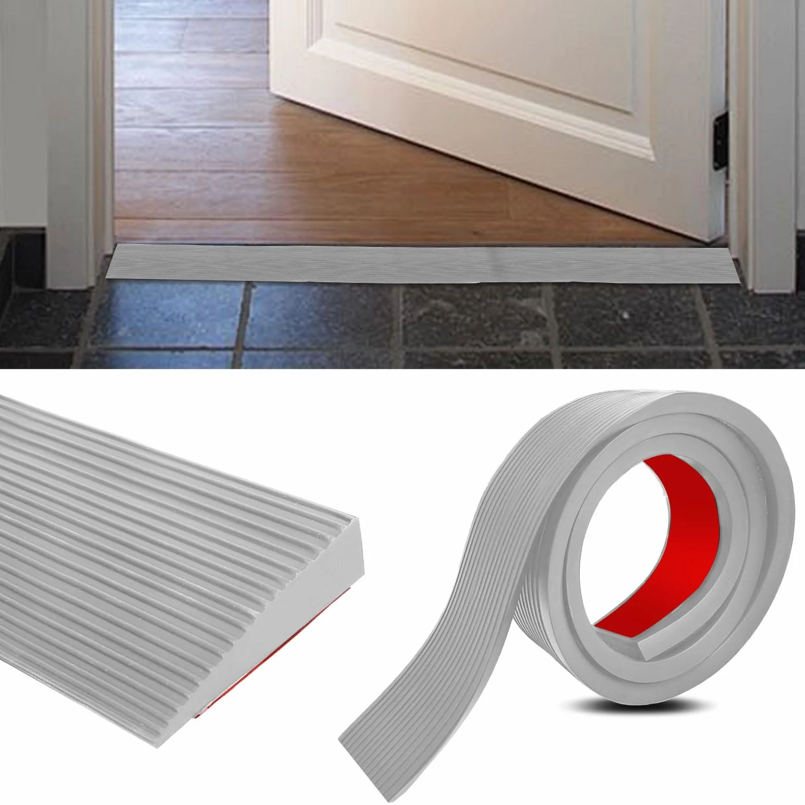 Rampa progowa samoprzylepna 100 cm x 8 cm x 1 cm dla wózków inwalidzkich szara
