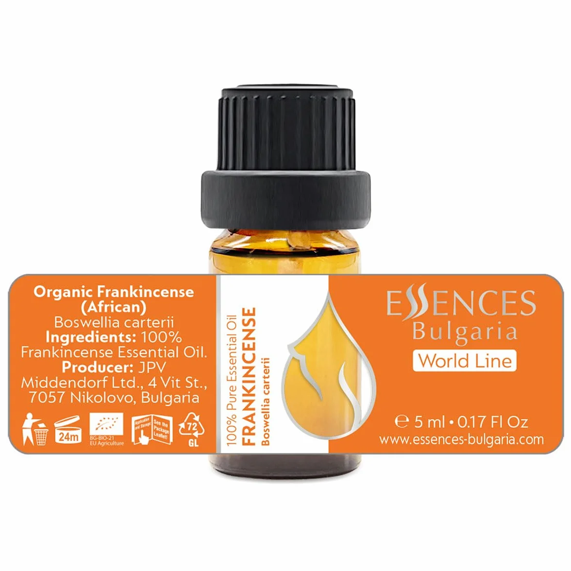 Essences Bułgaria Organiczny Olejek Eteryczny z Kadzidła 5 ml | Boswellia carterii | 100% Czysty i Naturalny | Nierozcieńczony | Klasa Terapeutyczna | Aromaterapia | Kosmetyki | Bez okrucieństwa