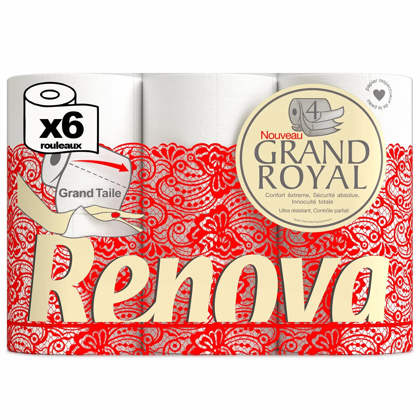 Renova Grand Royal 200074312 Papier Toaletowy, Biały, 6 rolek