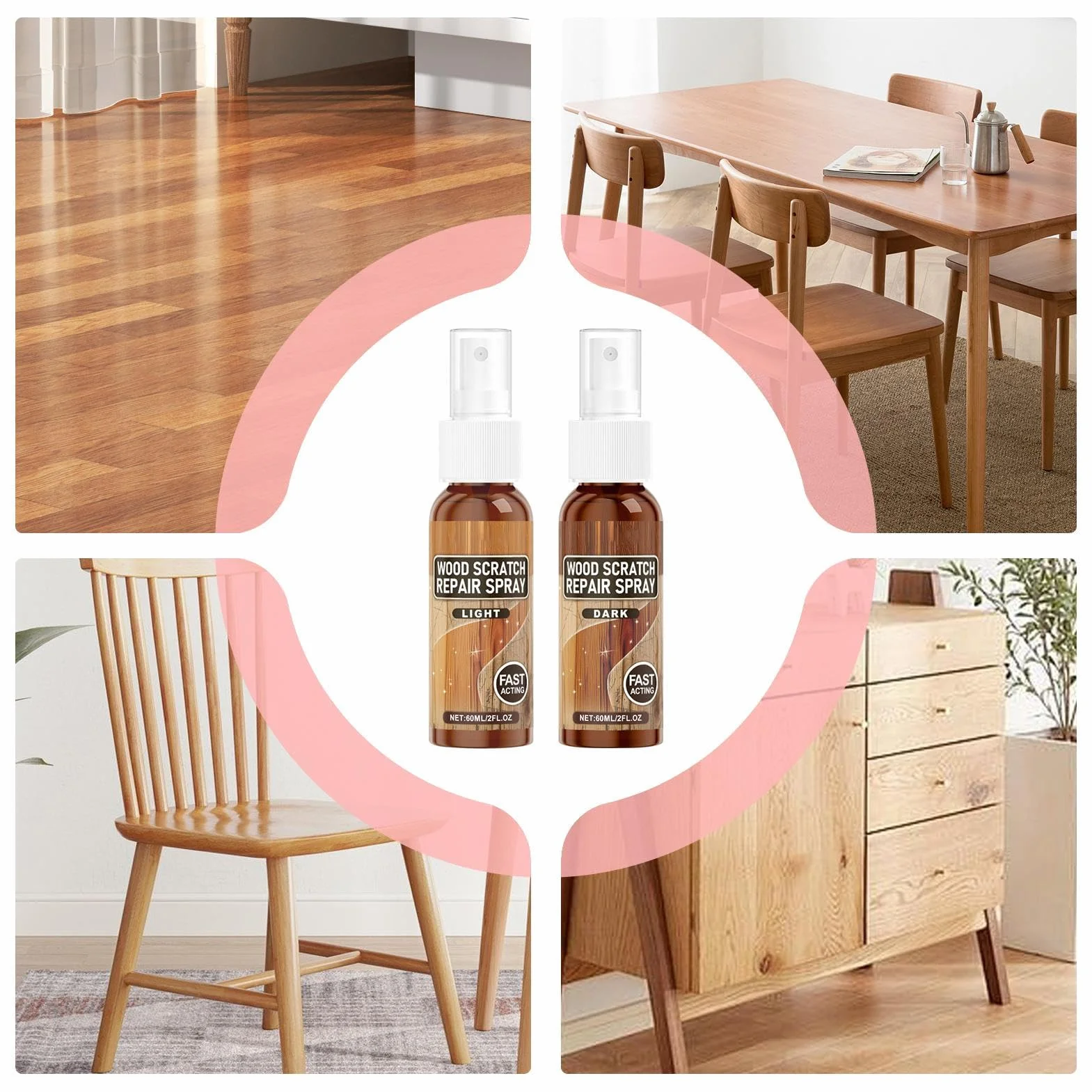 Wood Scratch Repair, Instant Fix Scratch Remover Spray, Floor Polish And Restorer, Perfect For Furniture With Natural Shine And Protective Layer For Home Surfaces, Easy Spray Design