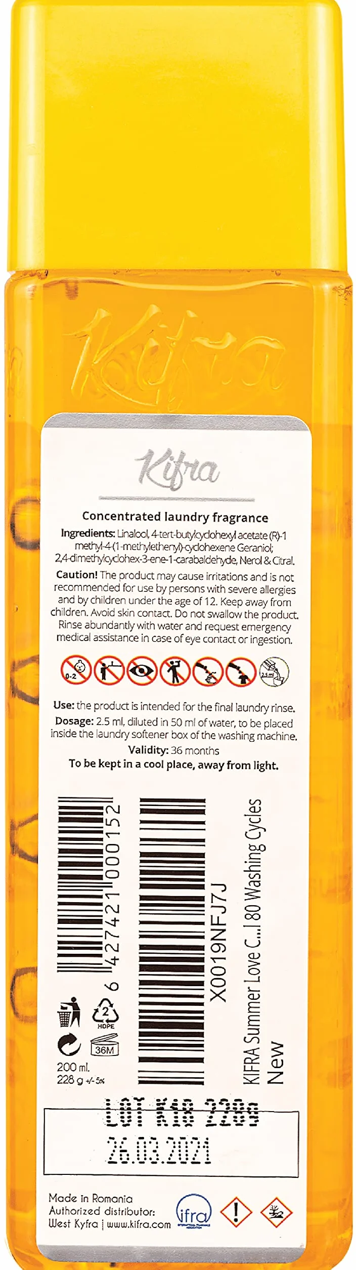 Kifra Summer Love skoncentrowane perfumy do prania, 200 ml, 80 cykli prania, długotrwały zapach do prania