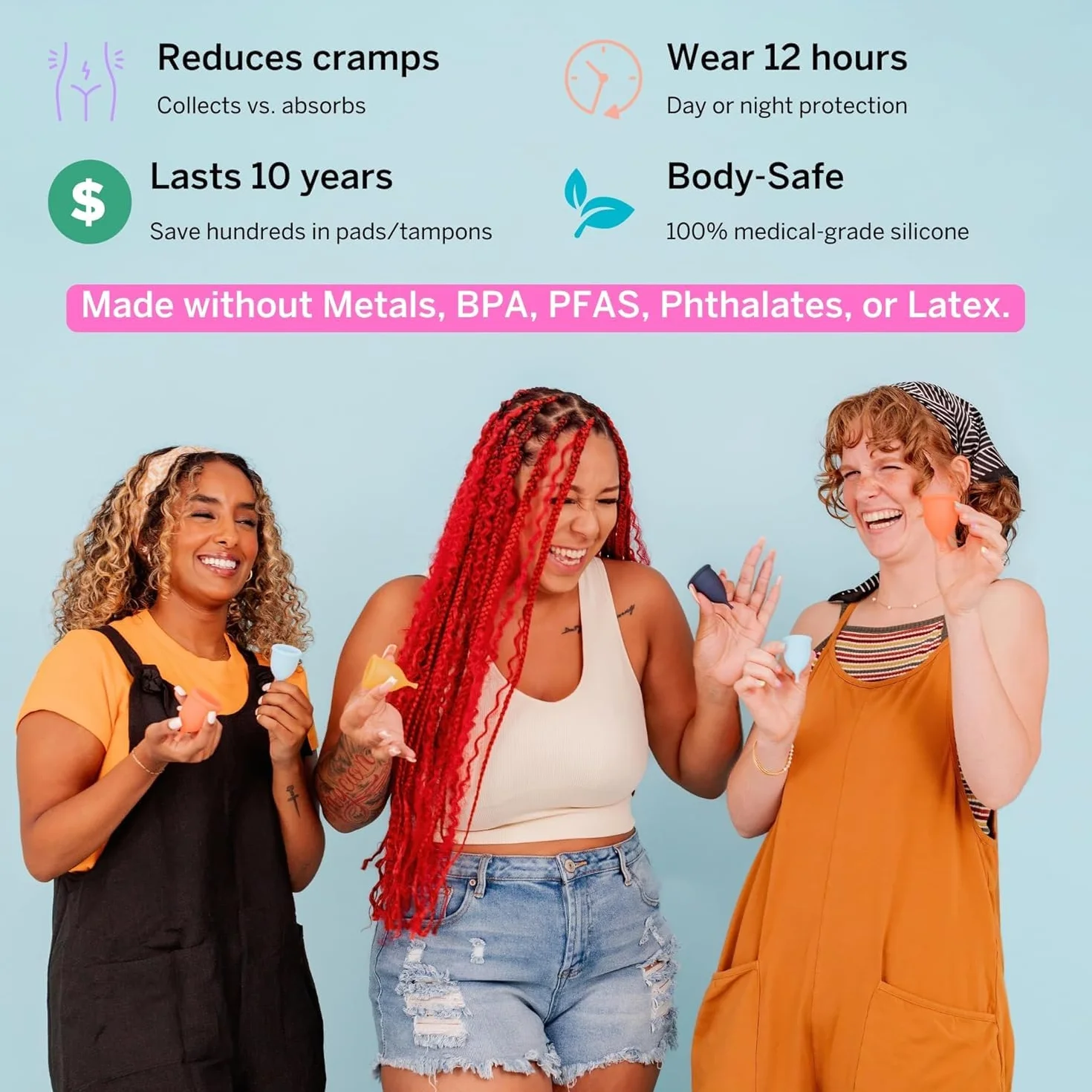 Menstrual Cup Bundle with Applicator - 100% Medical-Grade Silicone - Reusable Period Cup, 4 & 6 Tampon Capacity