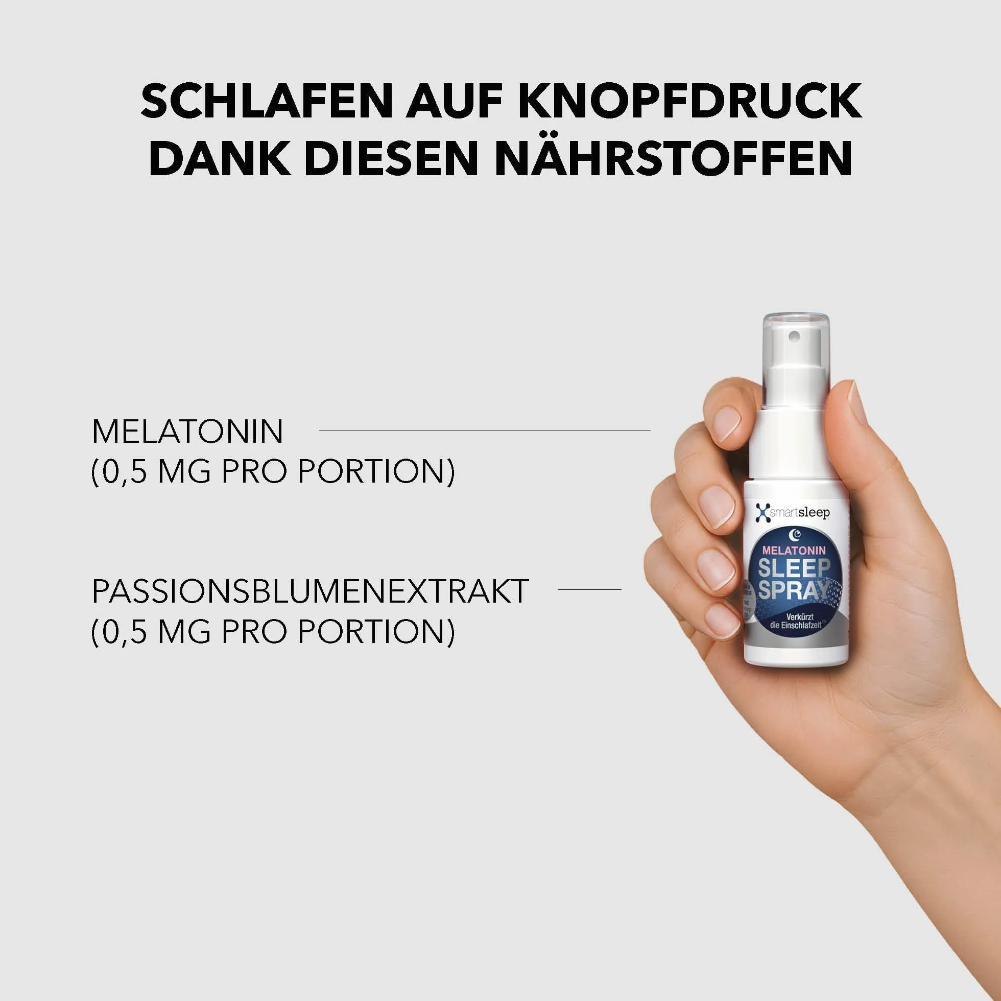 Smartsleep Sleep Spray 0,5 mg 30 ml Melatonina Spray do Zasypiania Mięta Męczennica Made in Germany