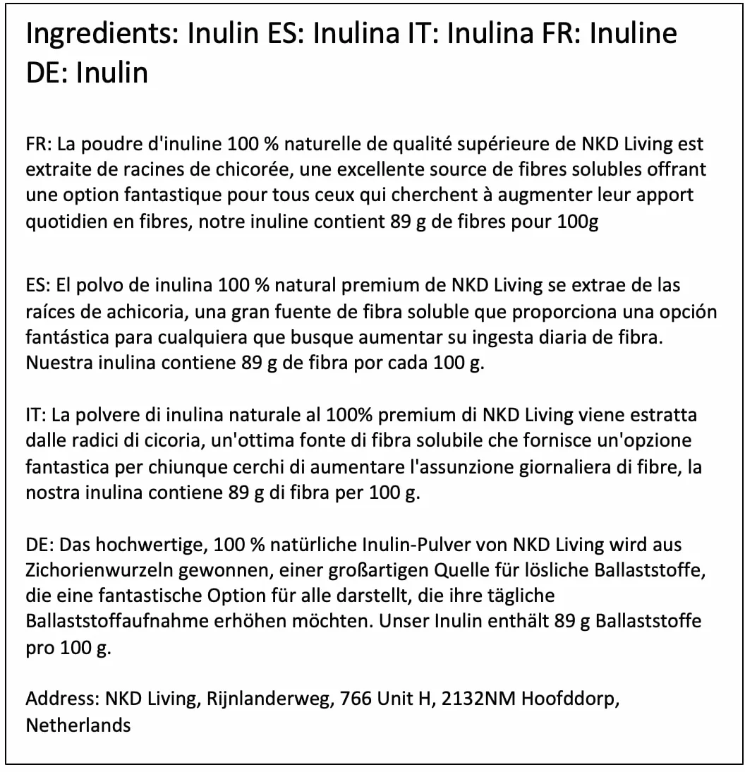 NKD Living Inulina prebiotyczny proszek włóknisty 1 kg suplement z UE
