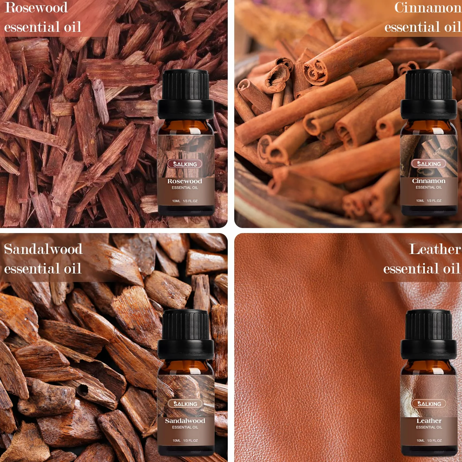 SALKING Woody Olejki eteryczne do dyfuzorów 12 x 10 ml - Frankincense, Teak, Sandal, Cyprys, Cedr, Paczula, skóra, bambus, sosna, sekwoja, cynamon, czerwony świerk, czarny