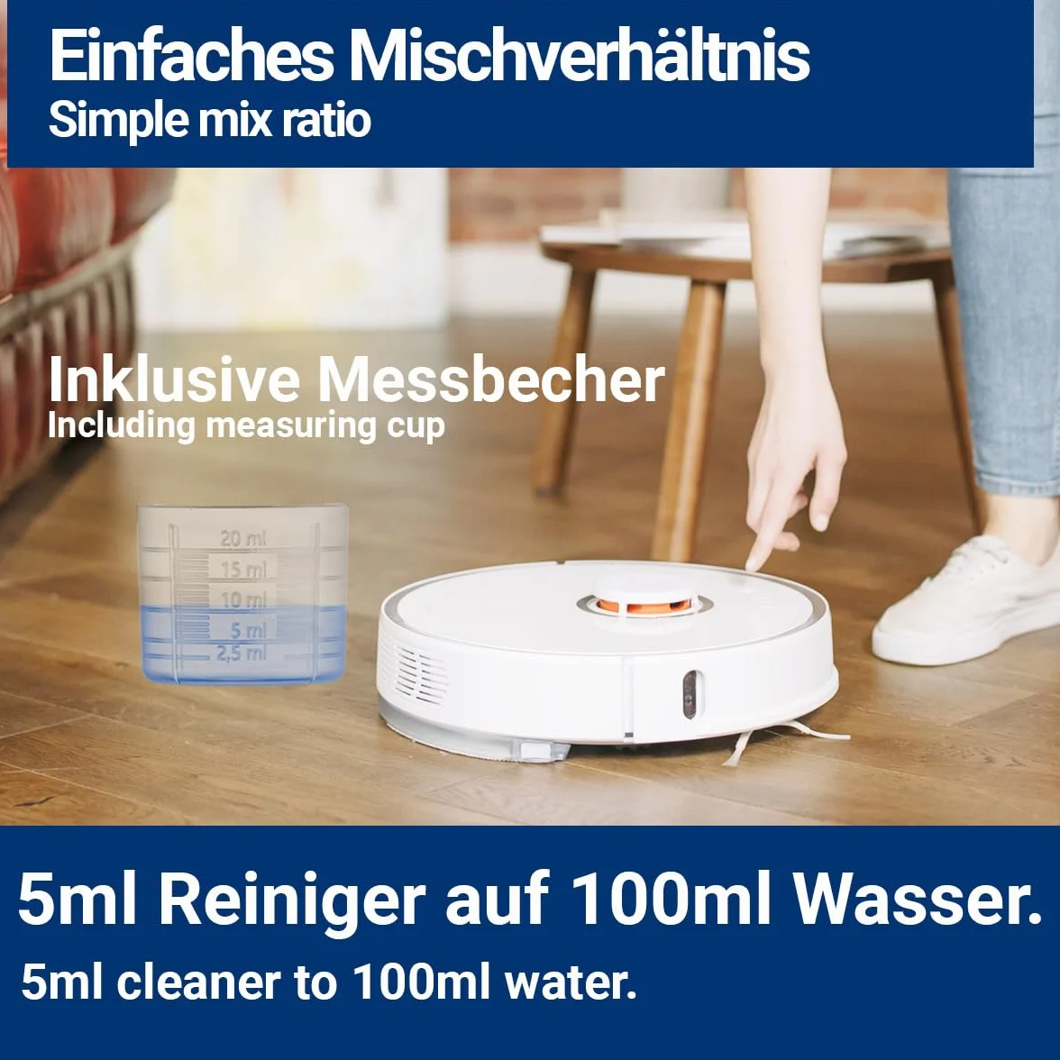 12x 1000 ml koncentratu do czyszczenia robota sprzątającego z świeżym zapachem i miernikiem | Bez pasków i mało piany | Odkurzacz do szorowania | Środek czyszczący do podłóg