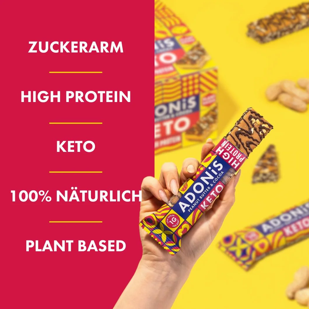 Adonis Keto Protein Bars Peanut Butter & Chocolate Low Carb High Protein Vegan Gluten Free Paleo Box 16