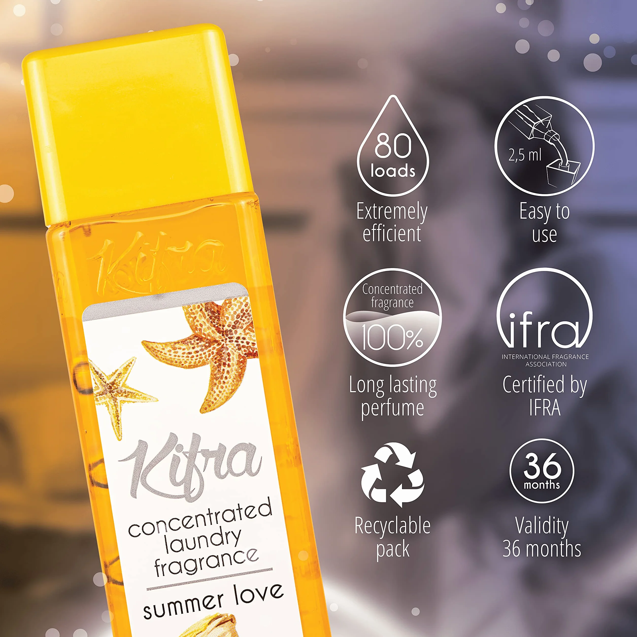 Kifra Summer Love skoncentrowane perfumy do prania, 200 ml, 80 cykli prania, długotrwały zapach do prania