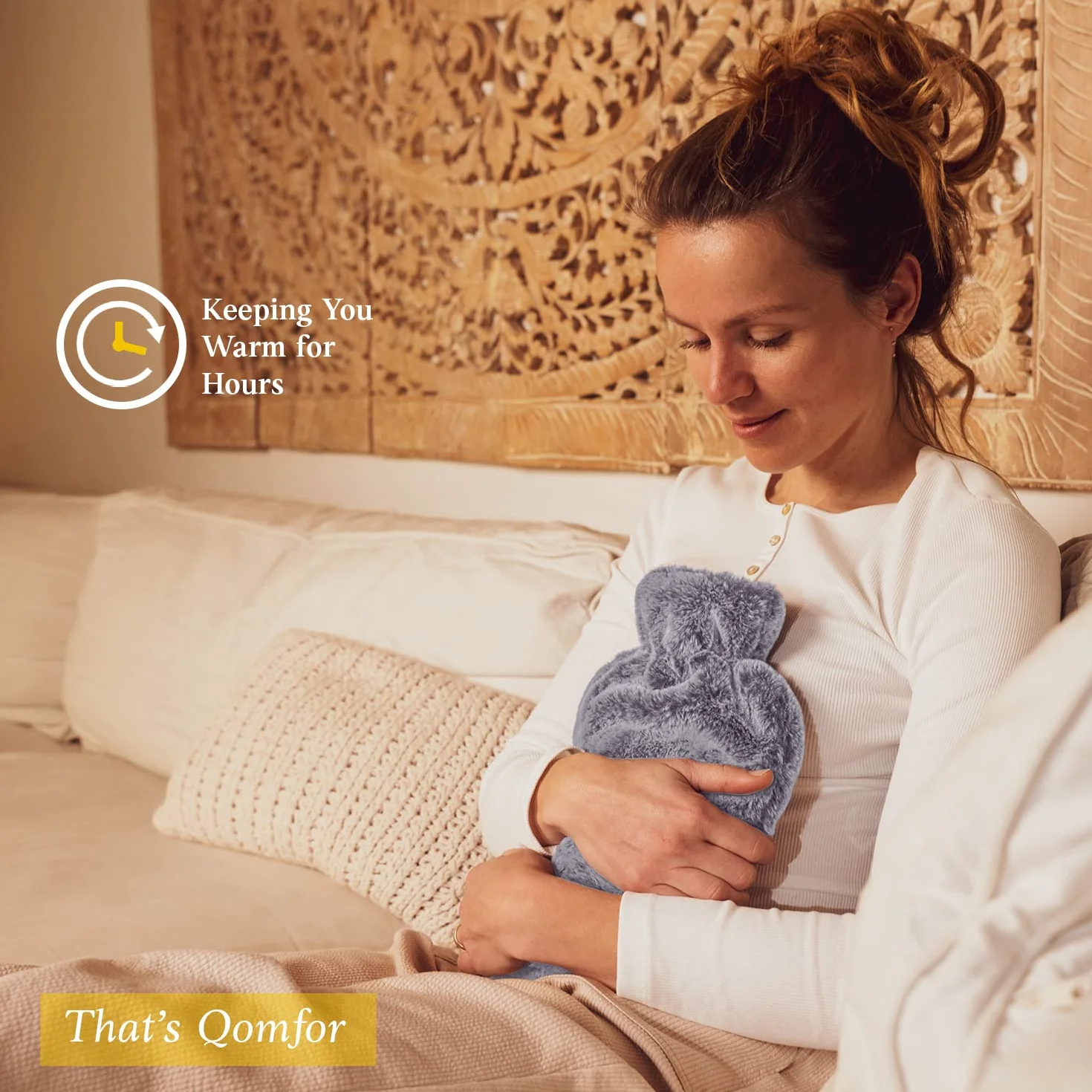 Hot Water Bottle / Termofor - with Soft Premium Fleece Cover - Light Grey, 2L - Heating Pad for Menstrual Cramps and Period Comfort - Hot and Cold Compress