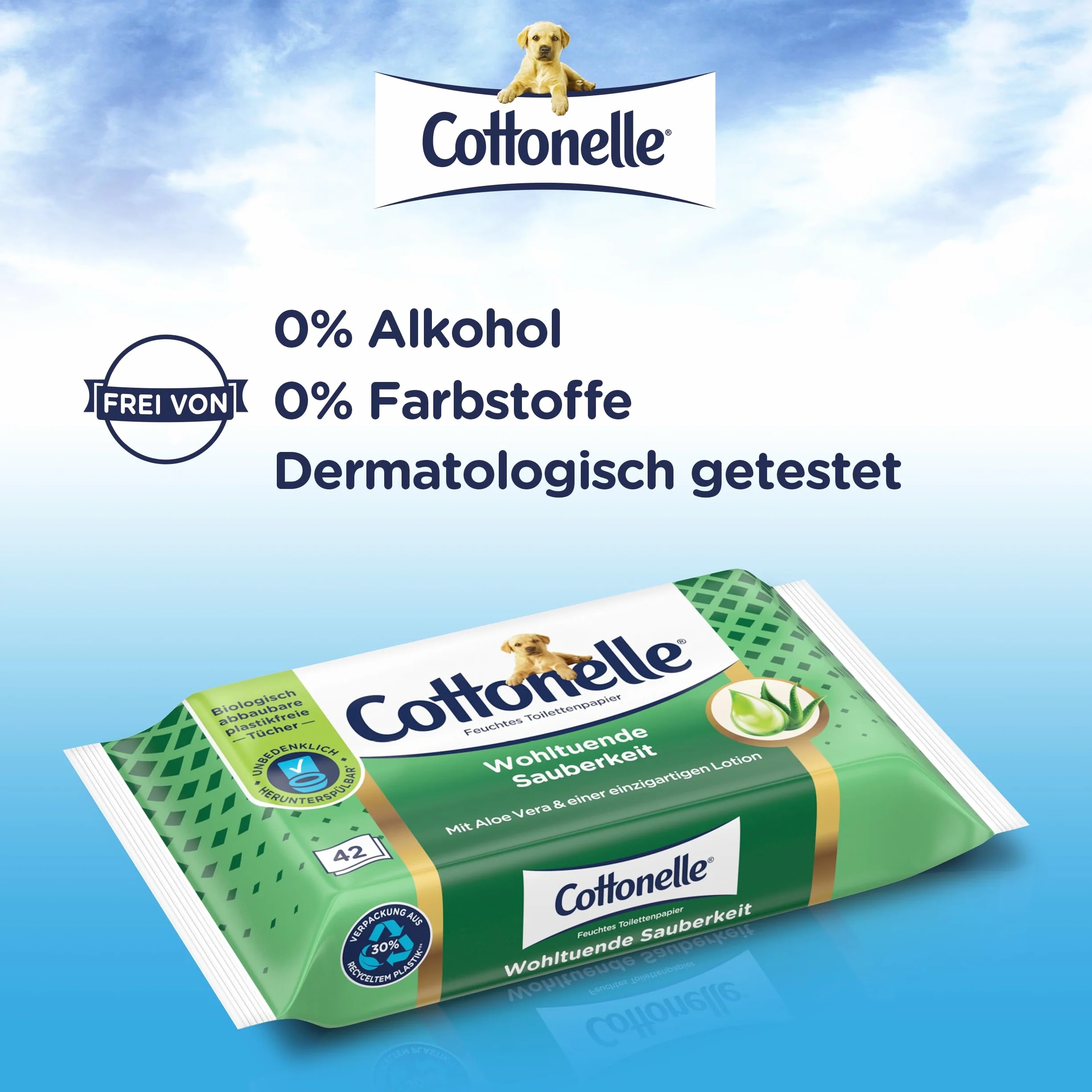 Cottonelle Wilgotny papier toaletowy, kojąca czystość, z balsamem prebiotycznym, biodegradowalny, 12 x 42 chusteczki nawilżane