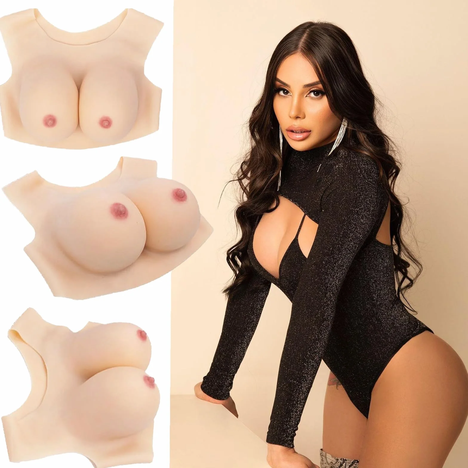 Silicone Breasts Round Collar Silicone Breastplate B-G Cup Fake Breasts for Crossdresser Mastectomy Transgender