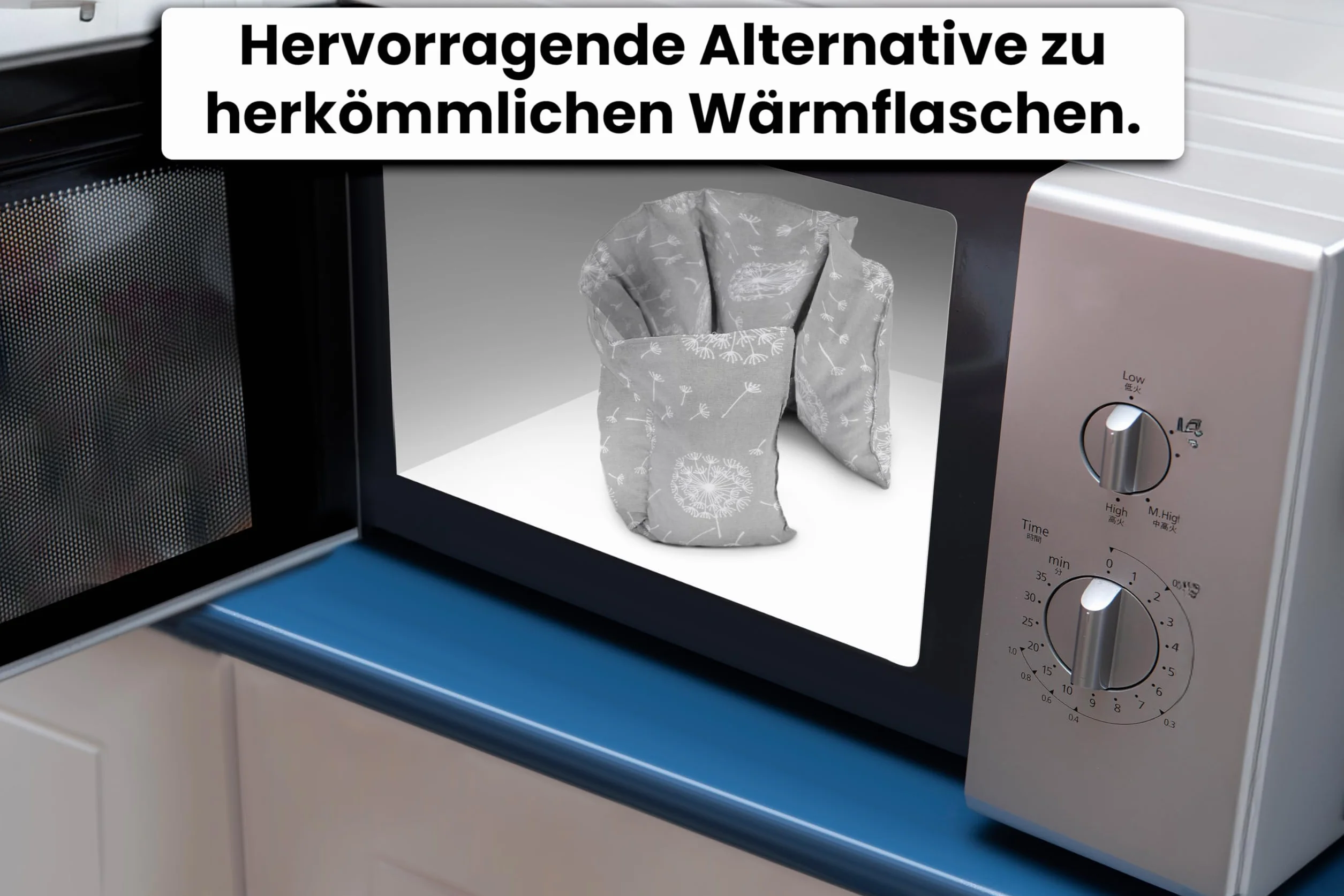 Amilian Poduszka z pestkami wiśni, kuchenka mikrofalowa, poduszka z pestkami wiśni, kark, ramiona, tkanina bawełniana, szara z białymi gwiazdami, podkładka grzewcza wypełniona kamieniem wiśniowym,