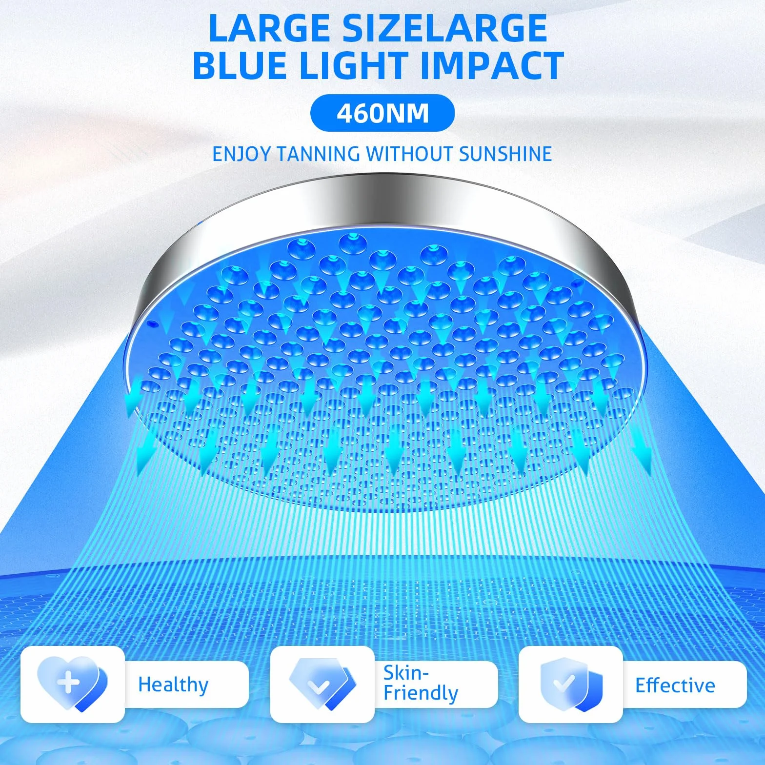 Solarium do domu, 460 NM, przenośna, okrągła lampa do opalania z 250 diodami LED, 50 W, regulowany stojak i haczyki do zawieszenia, opalarka twarzy, solarium do domu