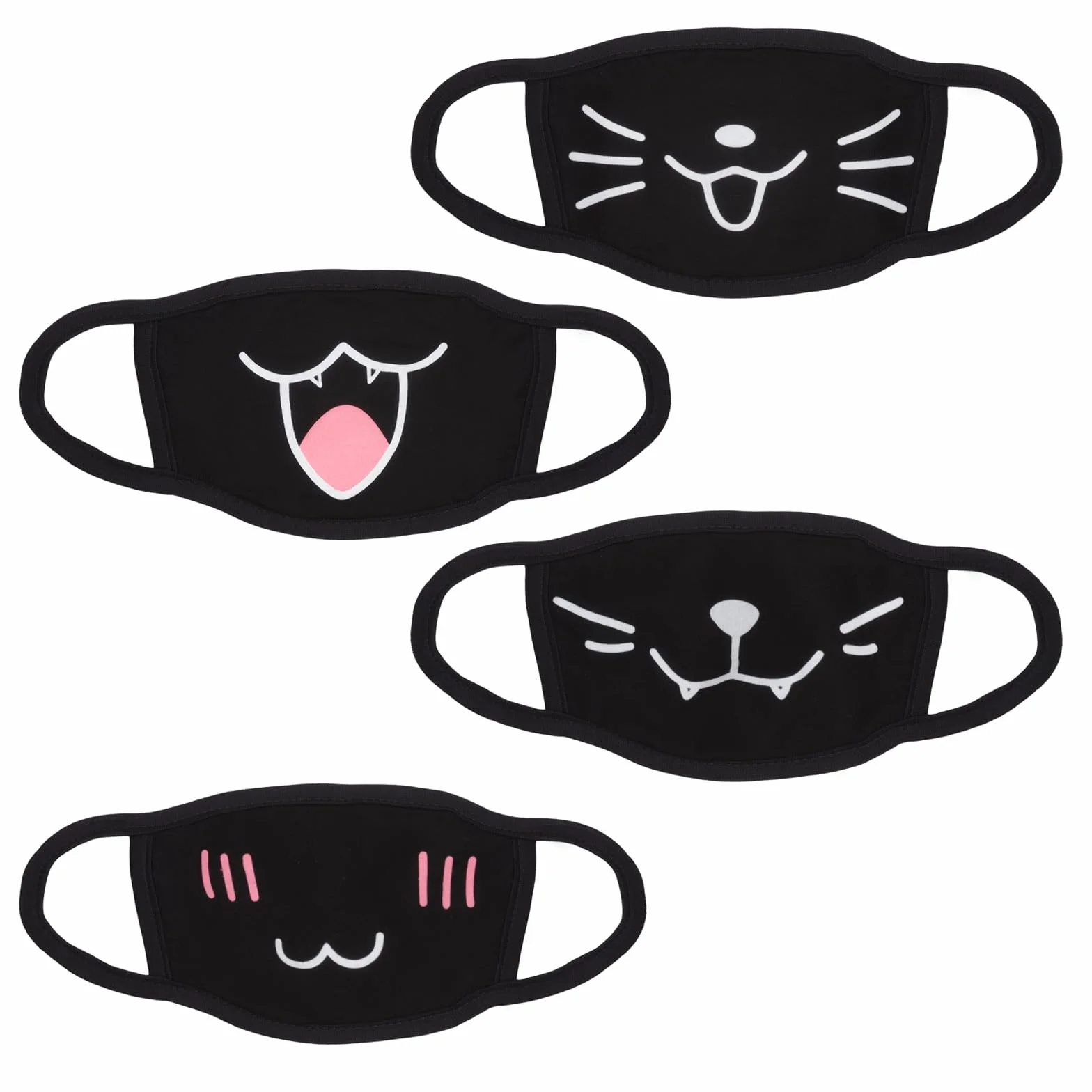4-pak masek na zęby Femboy, maska anime, bawełniana, zabawna Kawaii, wielokrotnego użytku, cosplay manga, dla mężczyzn, kobiet, dzieci, do szkoły