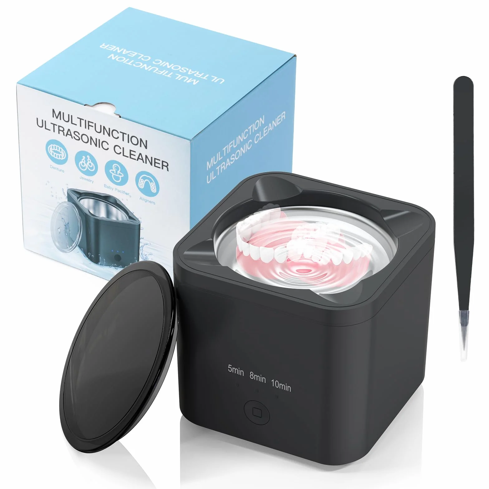 ACWOO Ultradźwiękowy środek czyszczący 190 ml, 45000 Hz, ultradźwiękowy środek czyszczący do protez dentystycznych, ultradźwiękowy środek czyszczący do ochraniaczy zębów, tacek wybielających,