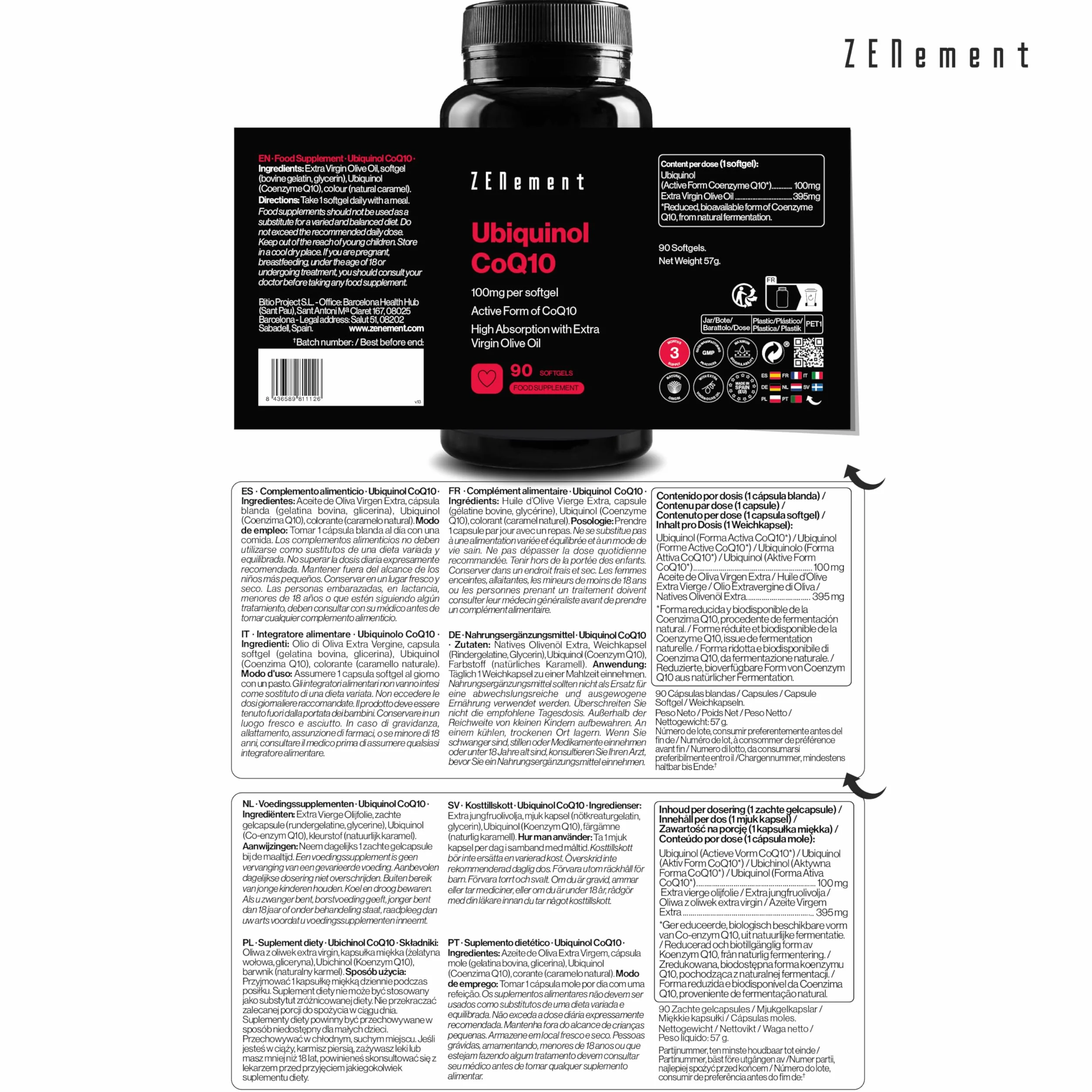 Ubichinol 100mg – Aktywna CoQ10 z Oliwą z Oliwek Extra Virgin – 90 Kapsułek Miękkich – Zenement