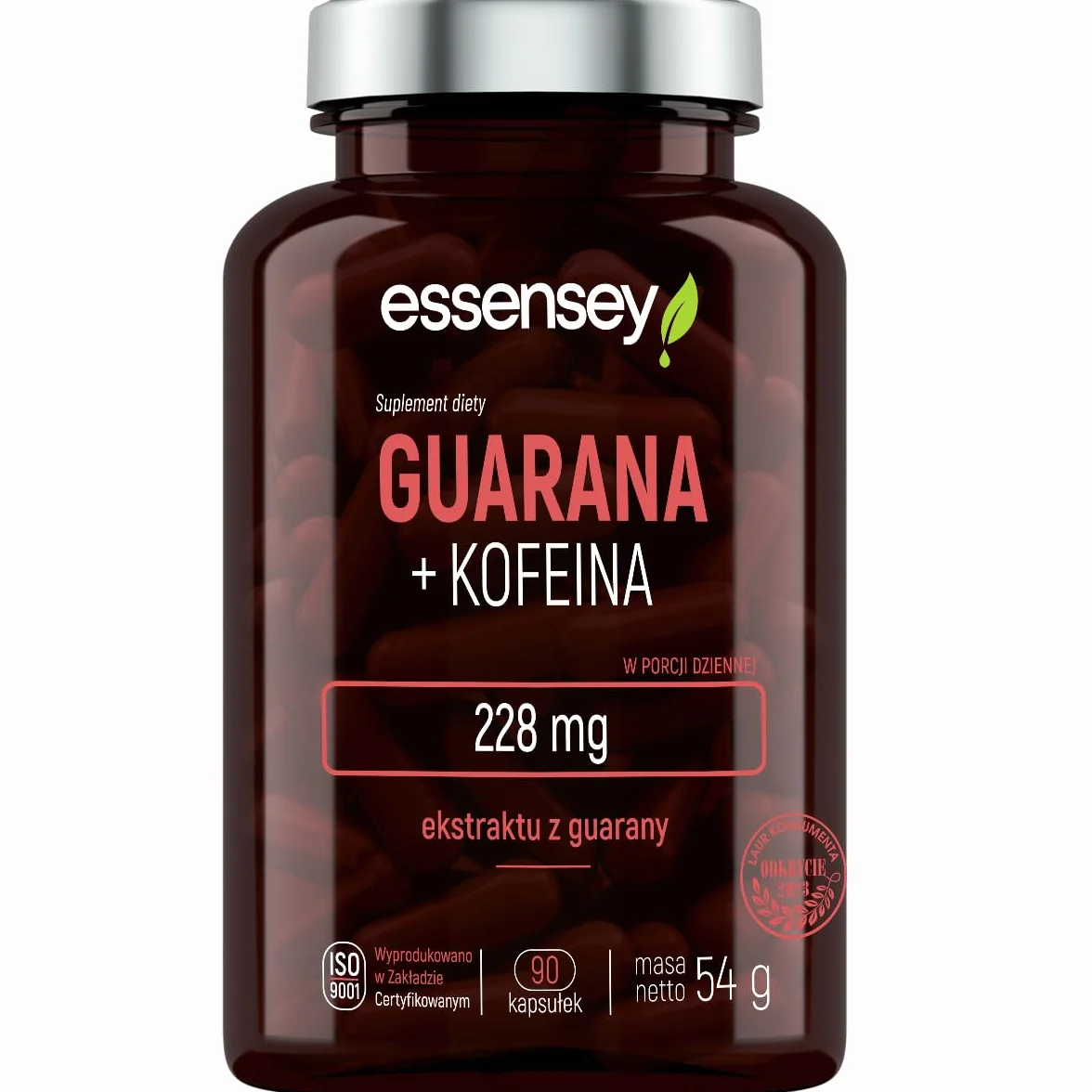 ESSENSEY - Ekstrakt z Guarany 228g I Kofeina 200 mg I 90 Kapsułek I Dla wegetarian I 90 dziennych porcji I Łatwe do połknięcia