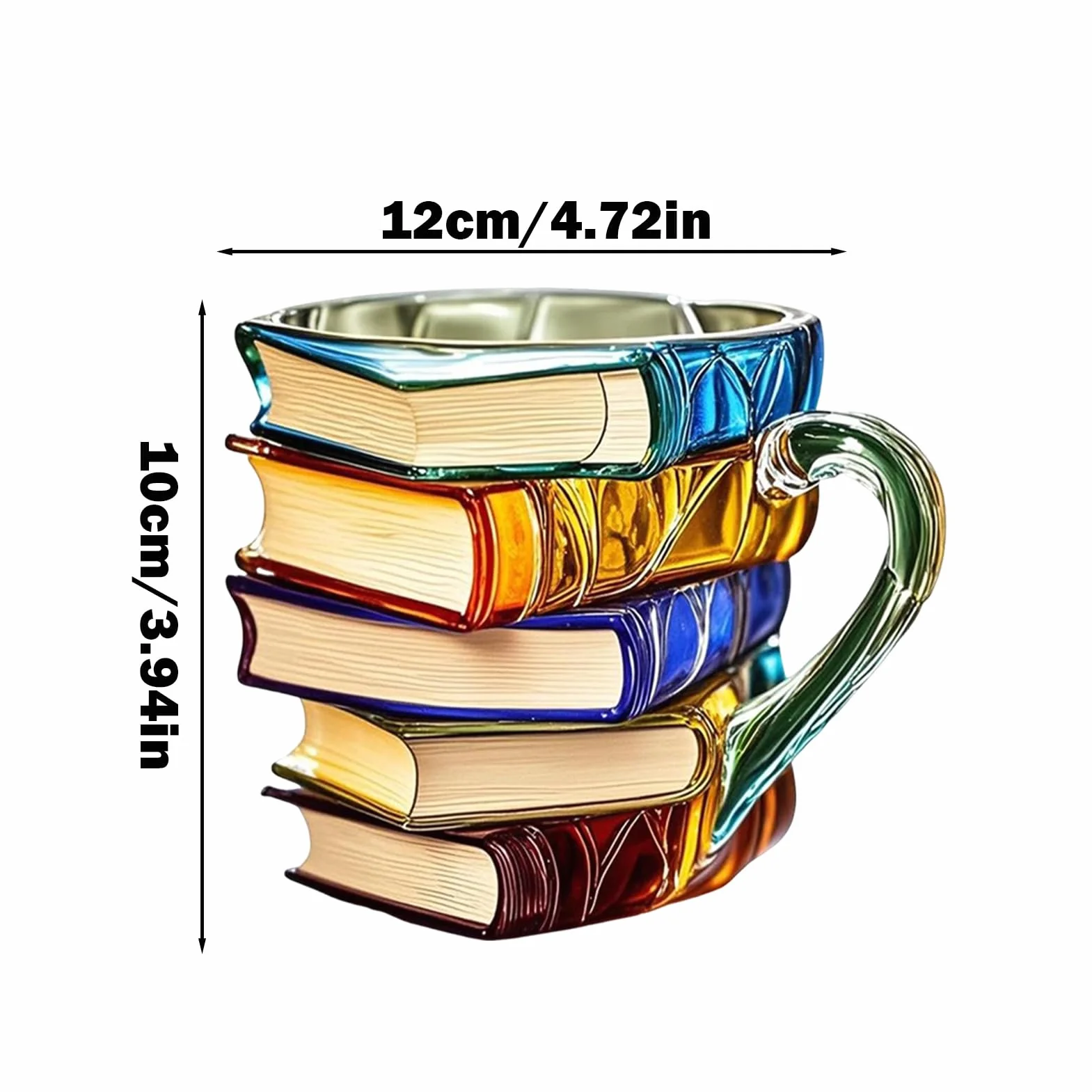 Kubek na książkę, kubek do herbaty z żywicy, pojemnik na stos kawy, ręcznie malowany design wielofunkcyjne naczynia do picia 350 ml przezroczysta żywica idealna do czytania, 11 x 10 x 9 cm