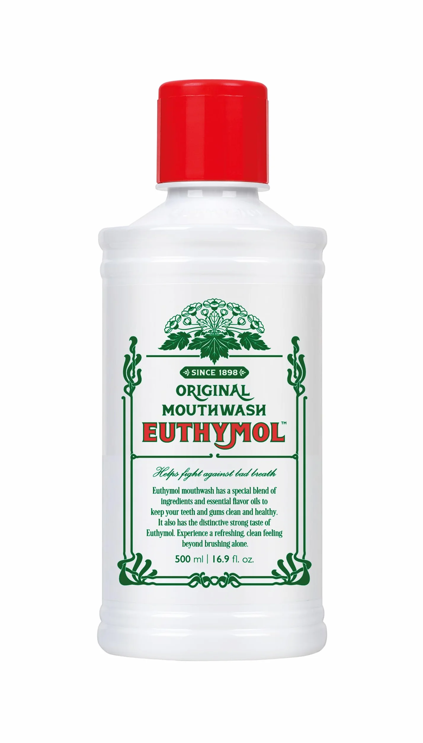 Euthymol Mouthwash Original 500ml Bez Fluoru Intensywny Smak Redukuje Płytkę Zdrowe Zęby i Dziąsła