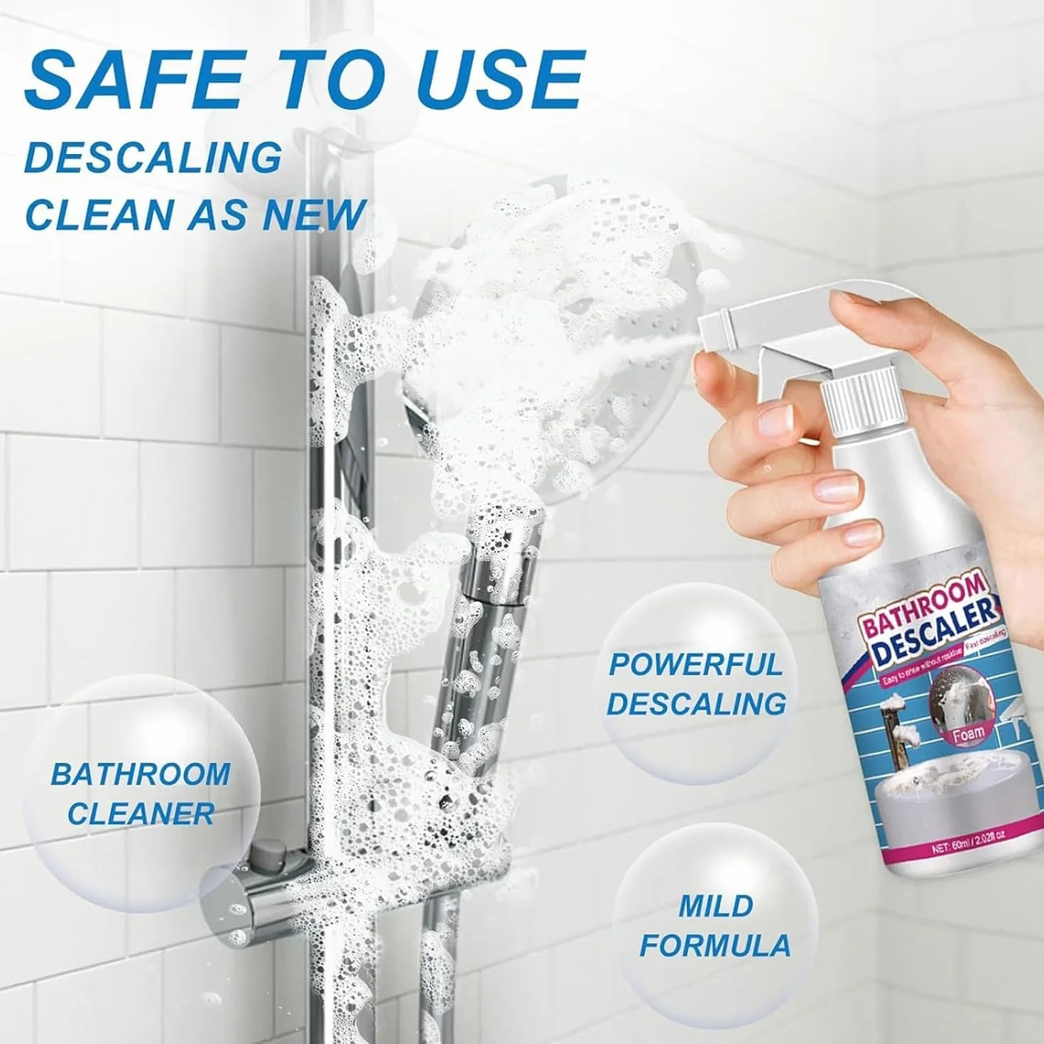 3 sztuki pianek do kąpieli, 60 ml, Stubborn Stains Cleaner, środek do czyszczenia piany, silny środek do czyszczenia deskali, uniwersalny środek do czyszczenia bąbelków, 3 niebieskie gąbki