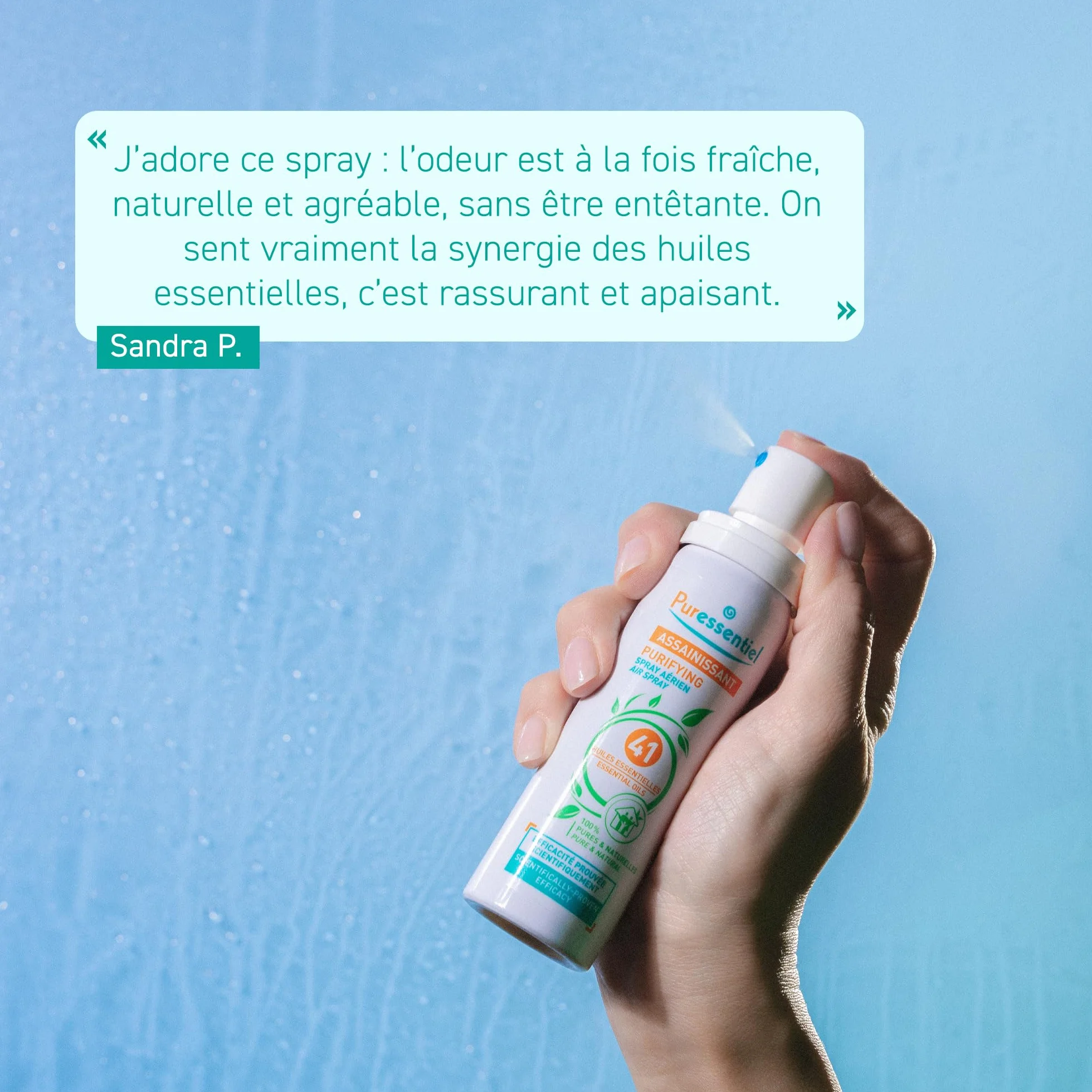 Puressentiel Spray oczyszczający powietrze 75 ml, 100% naturalny spray do pomieszczeń, odświeżacz powietrza, eliminator zapachów, organiczne olejki eteryczne, do domu, samochodu i biura, bez gazu