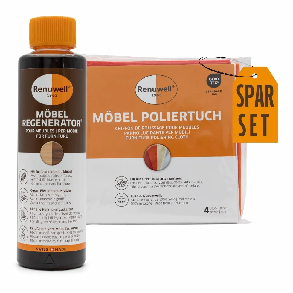 Renuwell Ściereczka do polerowania mebli 4 sztuki + regenerator mebli 500 ml zestaw ekonomiczny
