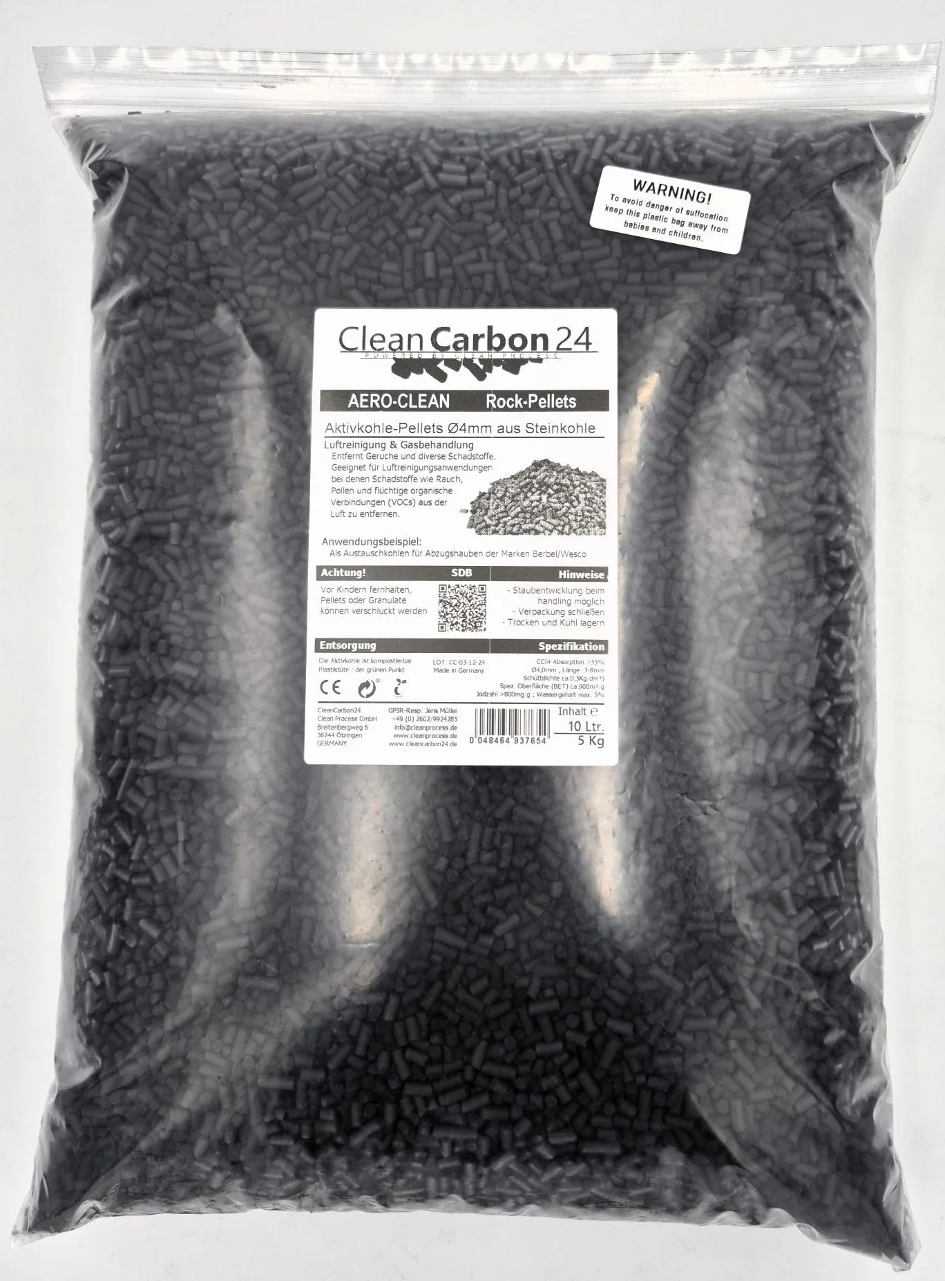 Rock-Pellets Granulki z węglem aktywnym Ø 4 mm CC24 AERO-CLEAN do oczyszczania powietrza 5 litrów