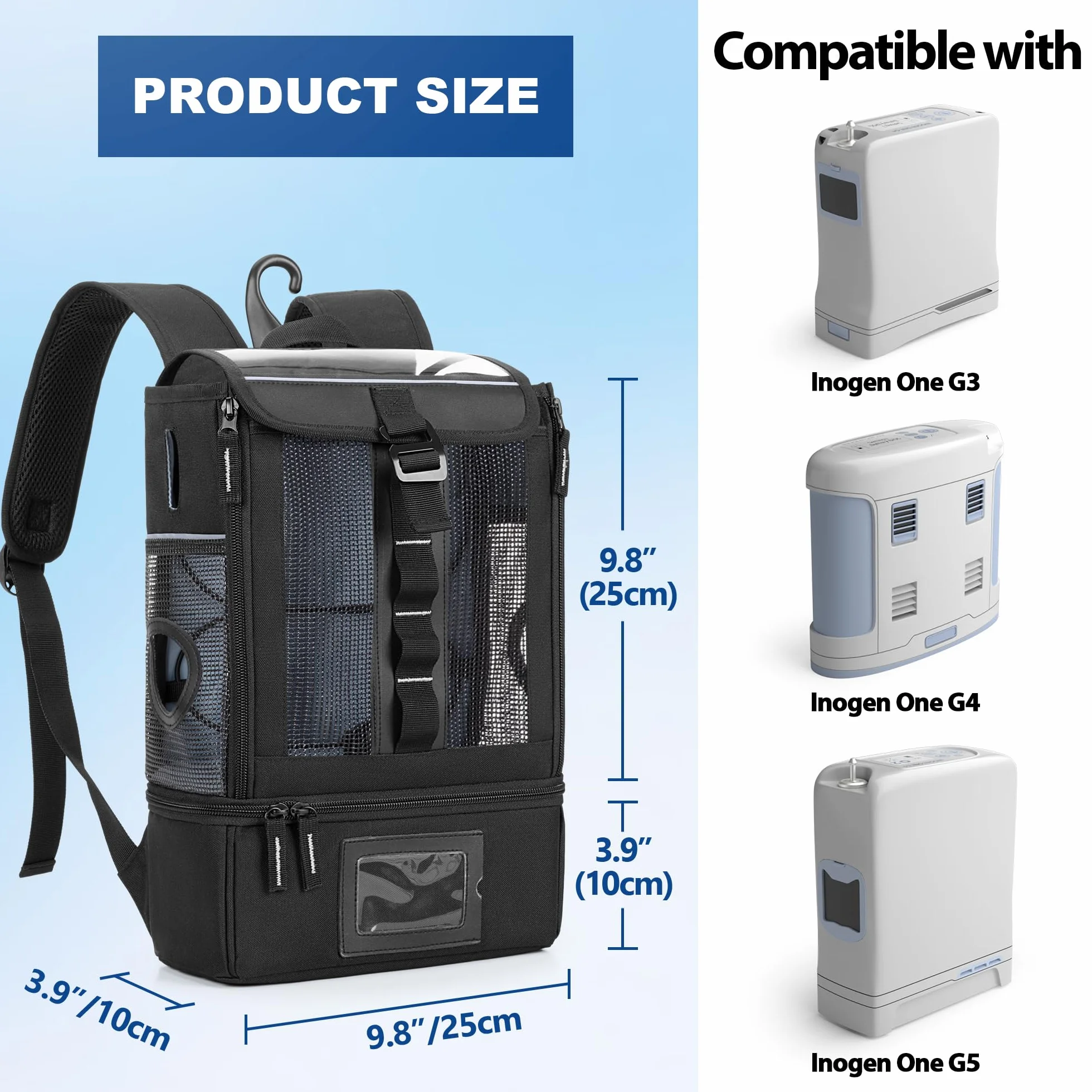 Trunab Plecak do przenośnego koncentratora tlenu, torba transportowa do POC kompatybilna z Inogen One, Caire Freestyle Comfort i Oxygo, czarny