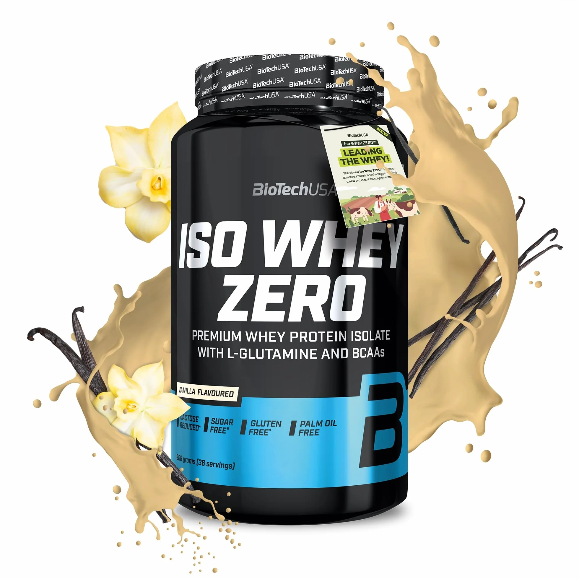 BioTechUSA Iso Whey Zero Premium Whey Protein Isolate Grass-Fed Sugar-Free Gluten-Free 908 g Wanilia