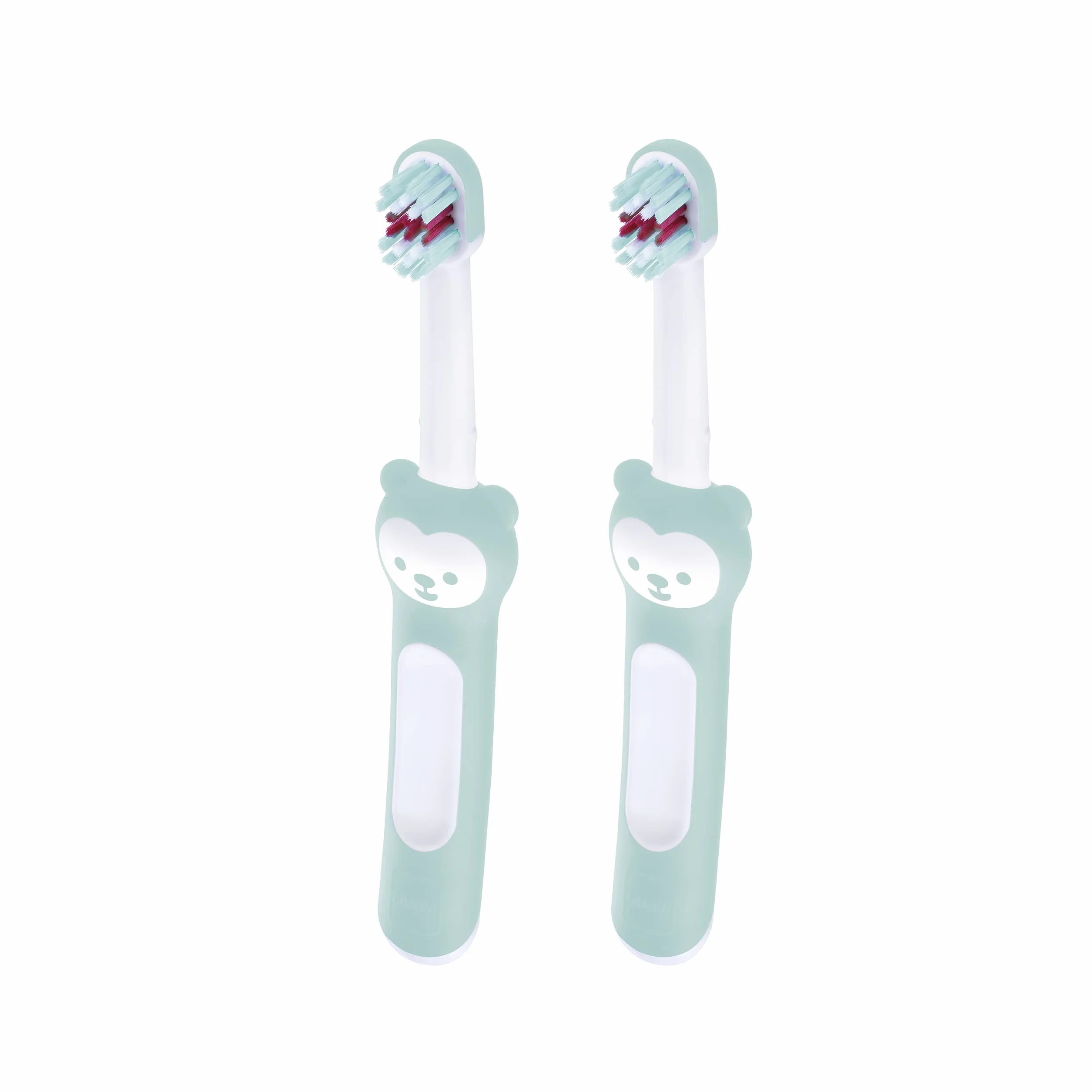 MAM Baby's Brush w zestawie 2 szt. szczoteczka do zębów dla niemowląt z krótkim uchwytem do łatwego trzymania, szczoteczka do zębów dla dzieci do delikatnego czyszczenia zębów, od 6+ miesięcy,