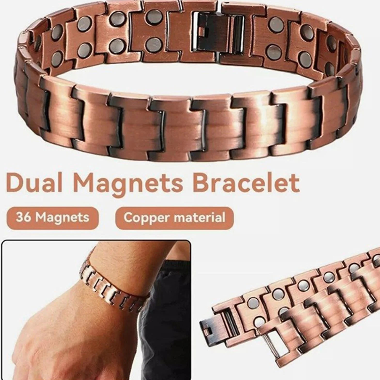 Bransoletka magnetyczna dla m??czyzn - miedziana bransoletka z regulowanymi magnesami dla m??czyzn - regulowany pasek damski do uprawiania sportu, pracy, si?owni, golfa, tenisa, podró?y ?wie?ym