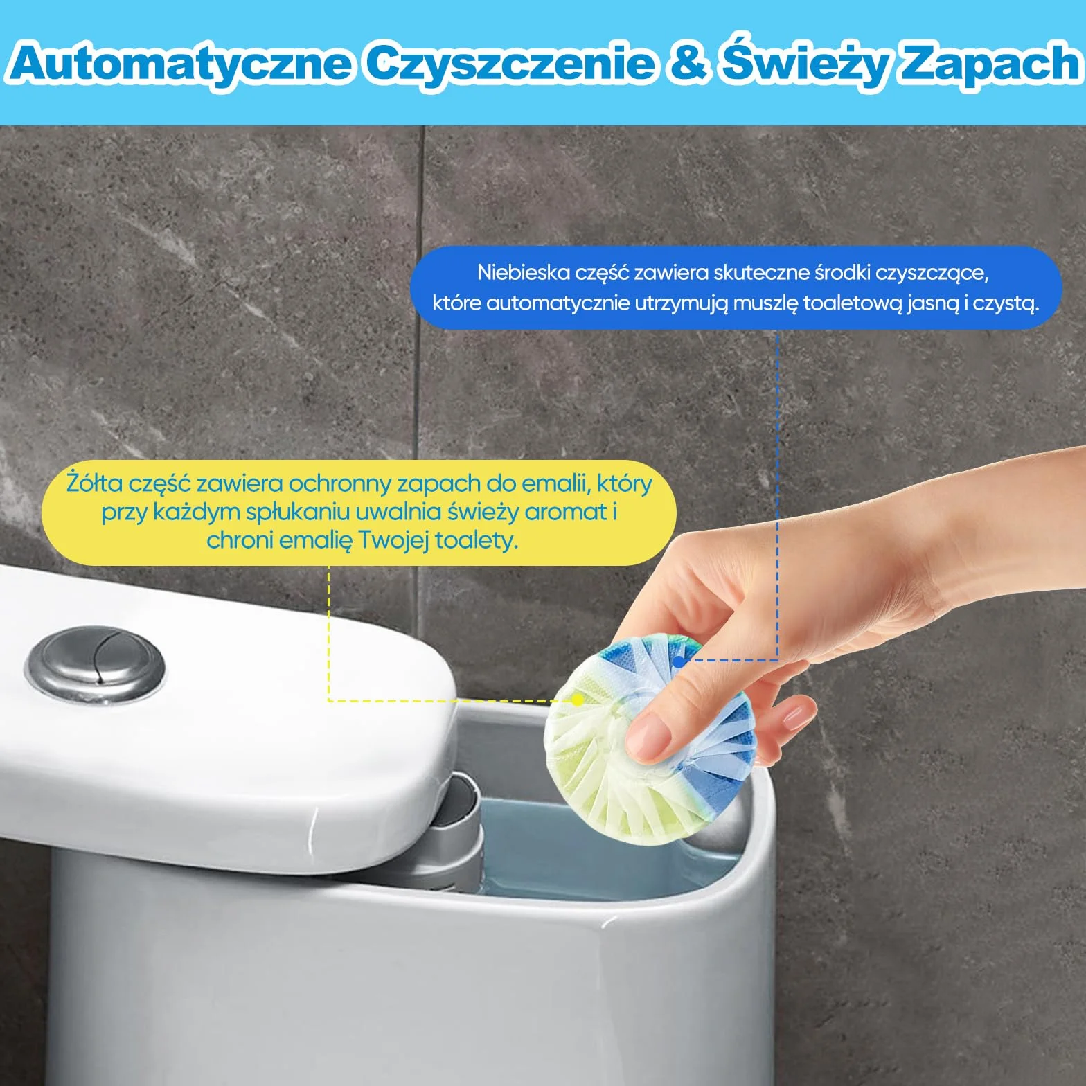 WC odświeżacz Duo-Aktywny czyścik do spłuczki 50 g tabletka zapobiega kamieniowi brudowi chroni glazurę