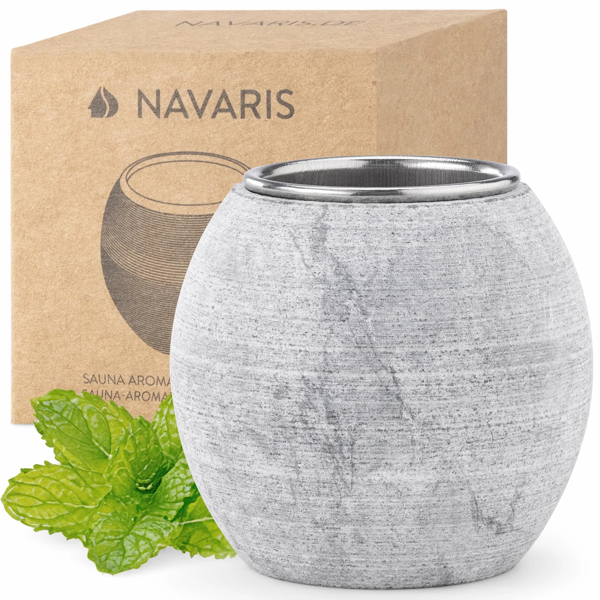 NavarisKamienna miska do aromaterapii w saunie - Jajko do sauny Hammam 5 x 5 cm z wyjmowanym kubkiem - Akcesoria do infuzji olejków eterycznych do perfum Spa