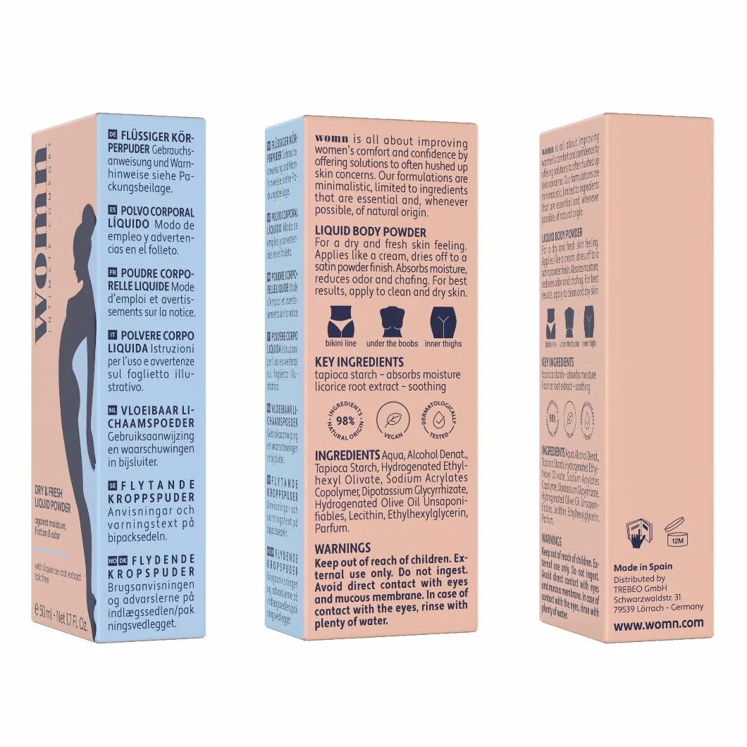 womn Intimate Comfort Dry & Fresh Liquid Powder – płynny puder do ciała, bez talku, przeciw wilgoci, otarciom i nieprzyjemnym zapachom, 50 ml