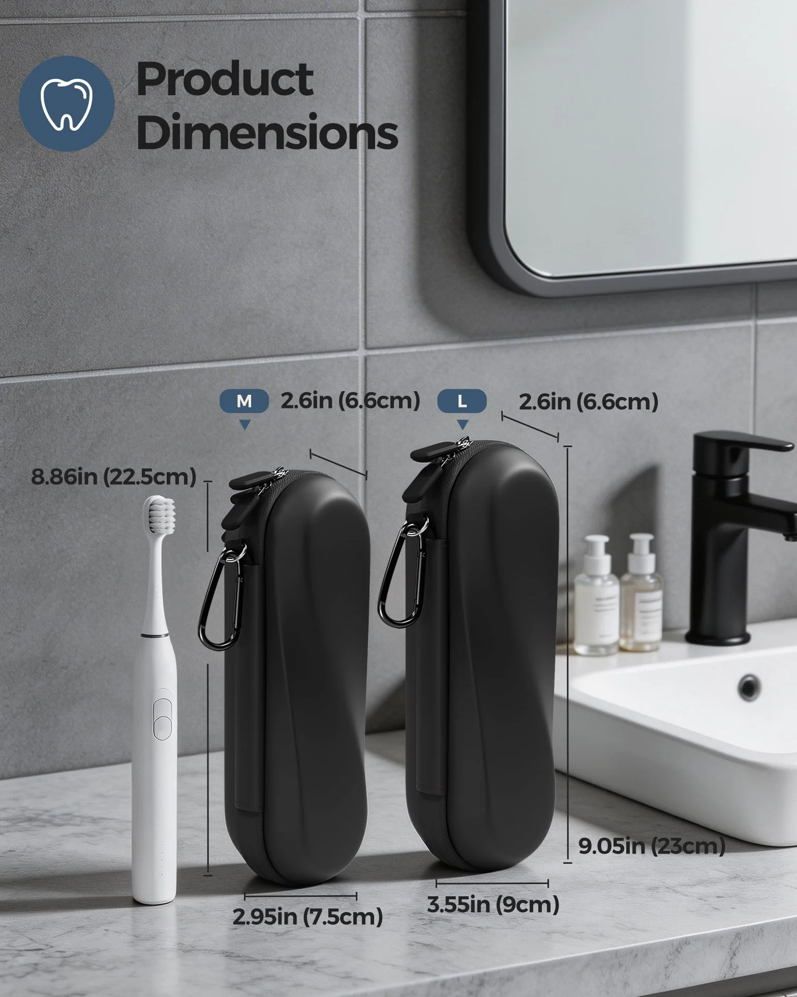ProCase Etui podróżne na elektryczną szczoteczkę do zębów Oral-B Pro/iO/Smart i Philips Sonicare, uniwersalna, wodoodporna, twarda ochronna torba do przechowywania z kieszenią siatkową na akcesoria, L