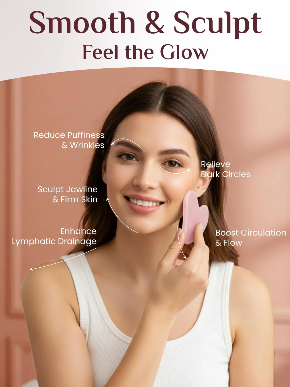 Rena Chris 100% Naturalny Różowy Kwarc Gua Sha Stone, Narzędzie do Twarzy GuaSha do Modelowania Linii Szczęki i Redukcji Obrzęków, Gua Sha Massage Tool do Codziennej Pielęgnacji Skóry (Różowy)